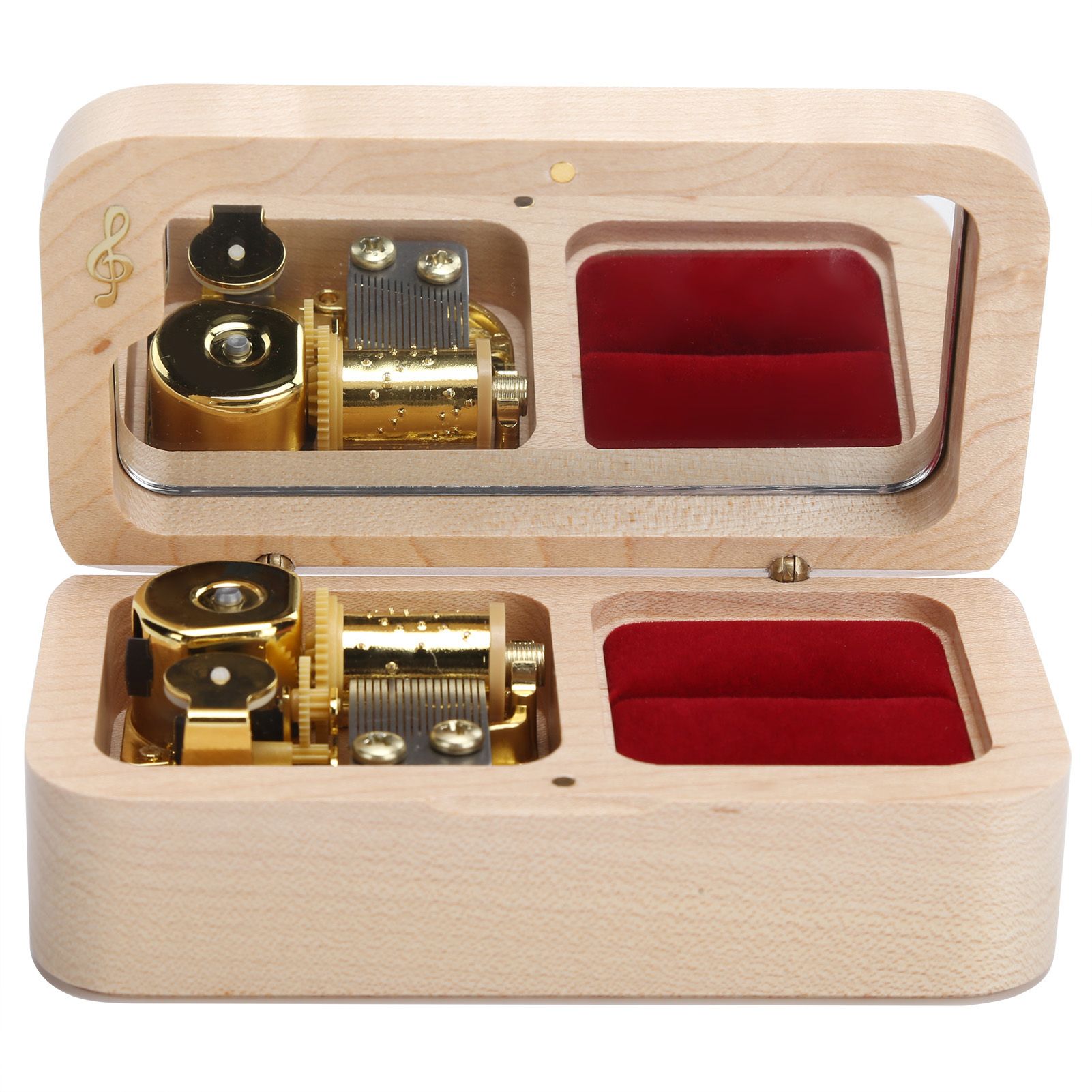 Mechanical Wooden Music Box Jewelry Ring Box Home Ornament Gifts for Birthday