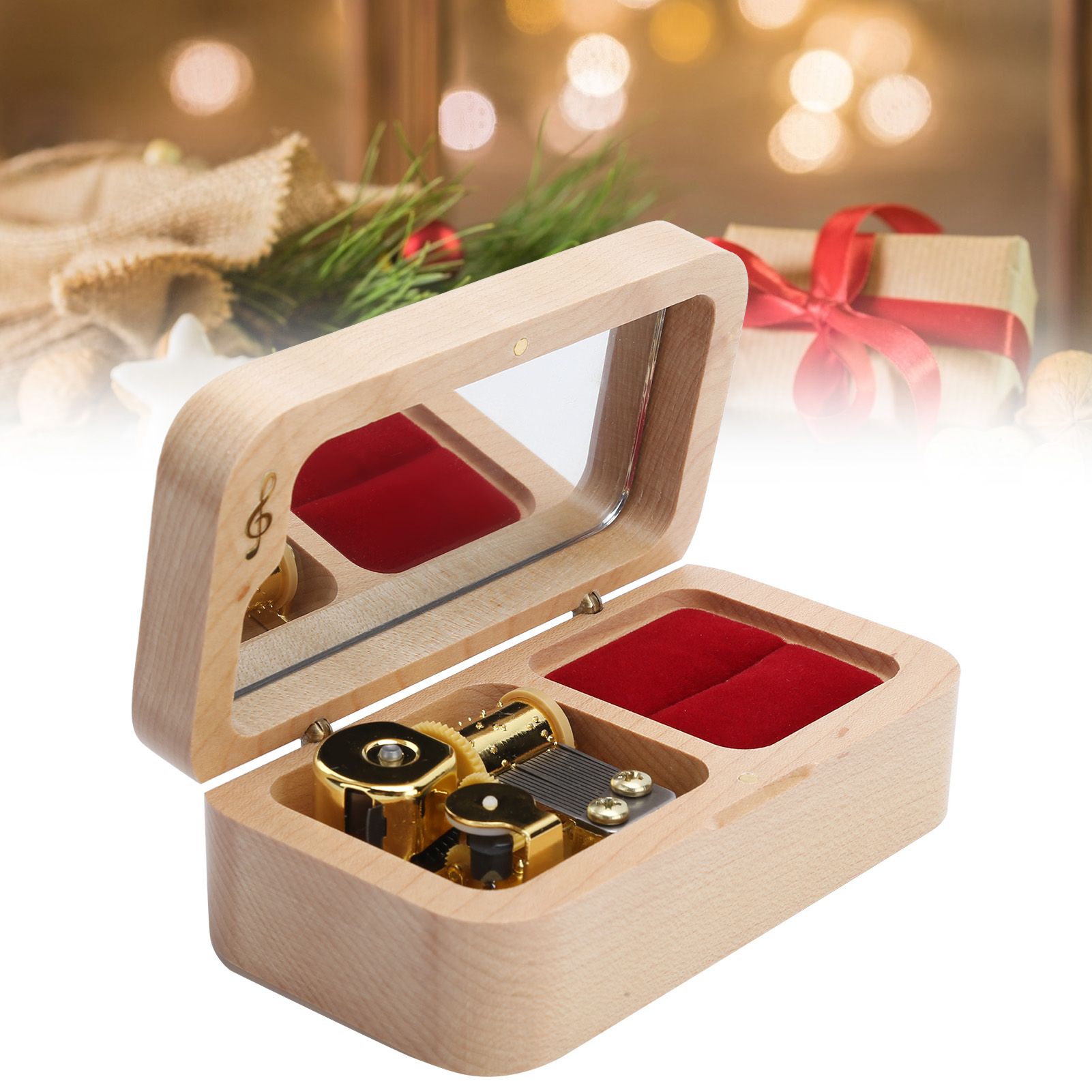 Mechanical Wooden Music Box Jewelry Ring Box Home Ornament Gifts for Birthday view 9
