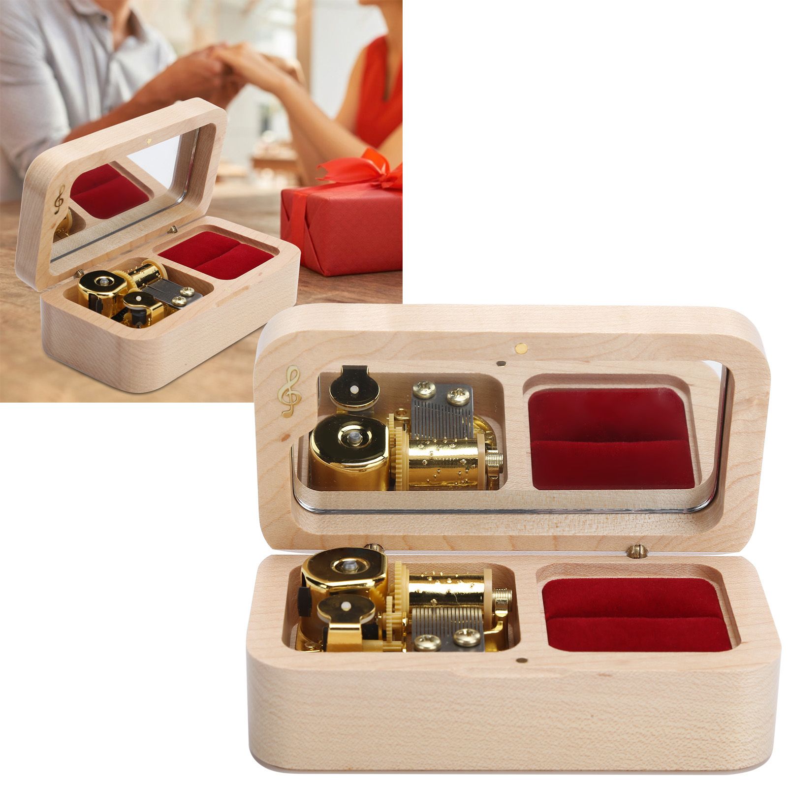 Mechanical Wooden Music Box Jewelry Ring Box Home Ornament Gifts for Birthday view 10