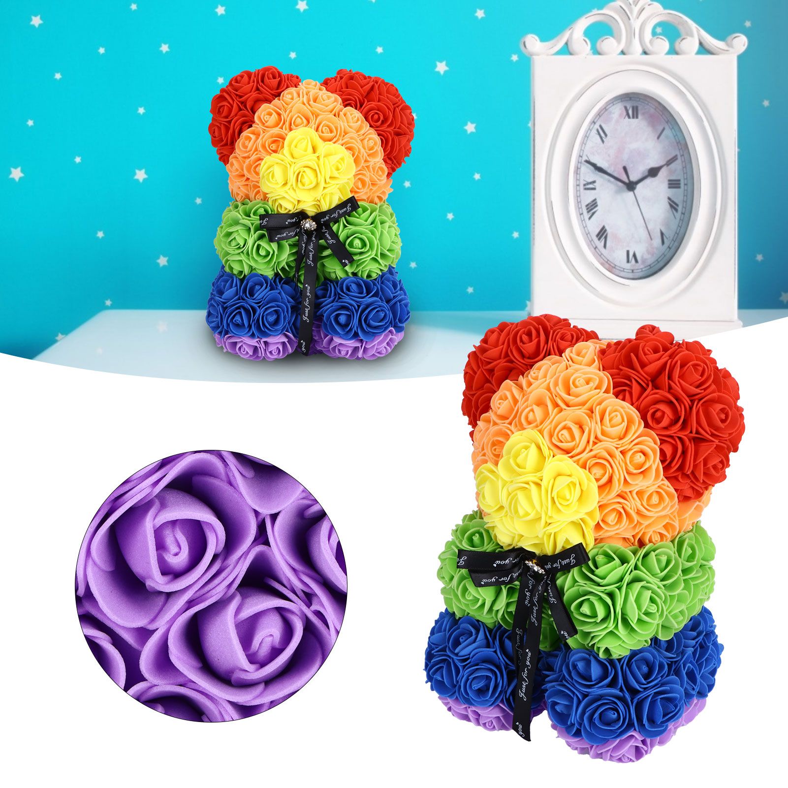 Flower Bear Ornament Colorful Artificial Fake Rose Gift for Valentines Day view 9