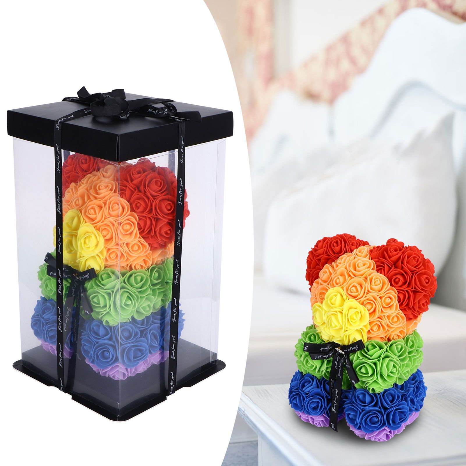 Flower Bear Ornament Colorful Artificial Fake Rose Gift for Valentines Day view 10