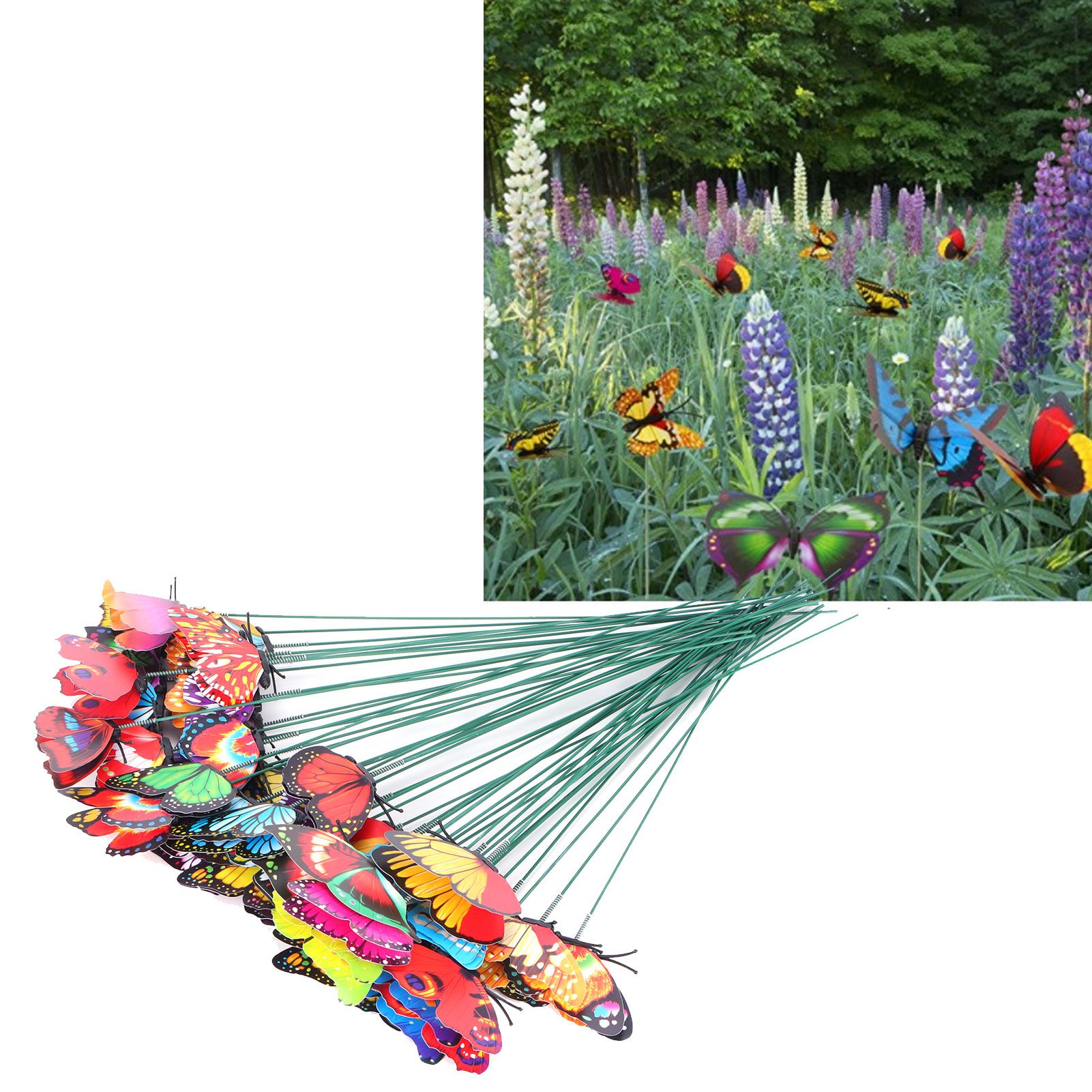 50PCS Simulation Butterflies Stakes Outdoor Garden Ornaments Patio Yard Decoration view 11