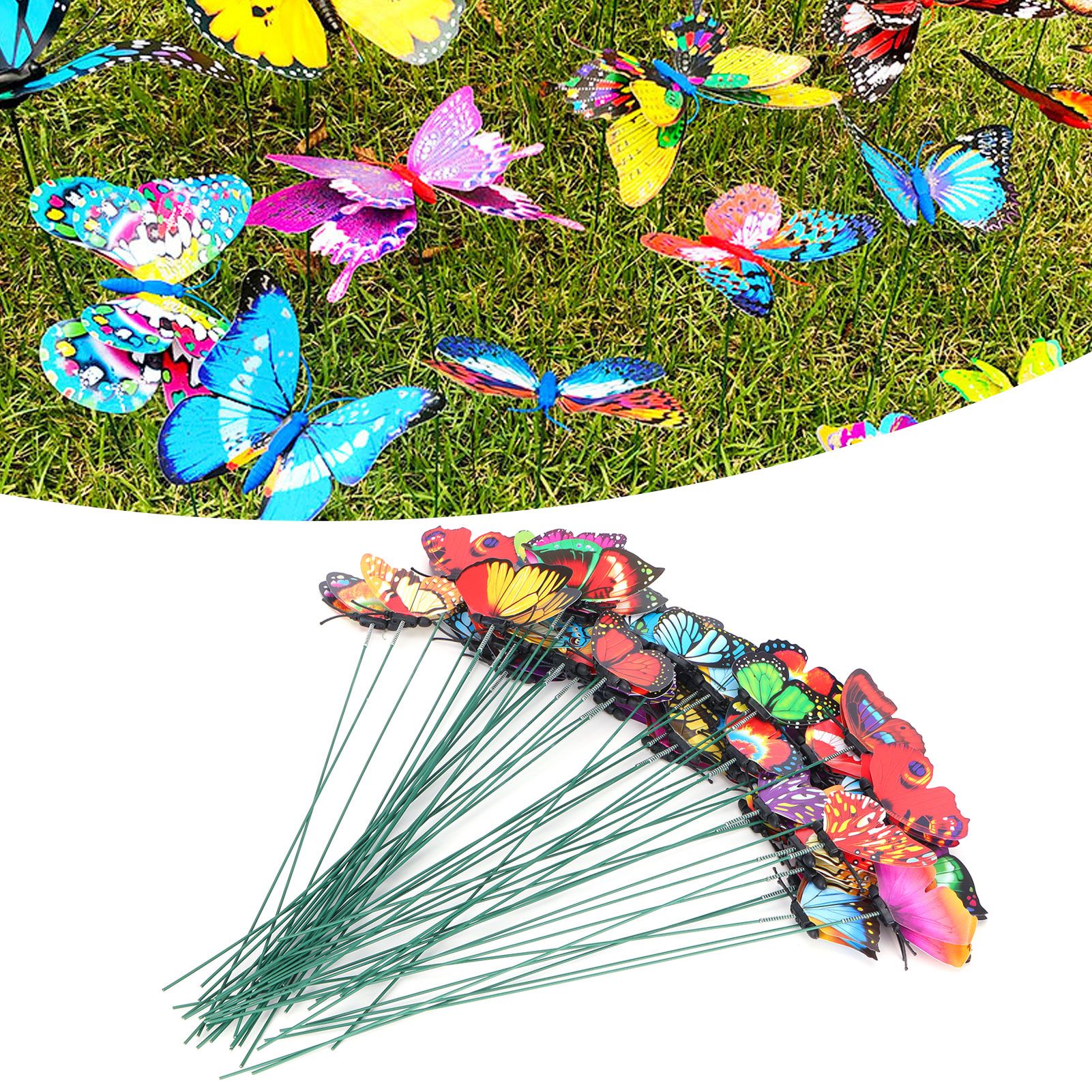 50PCS Simulation Butterflies Stakes Outdoor Garden Ornaments Patio Yard Decoration view 12