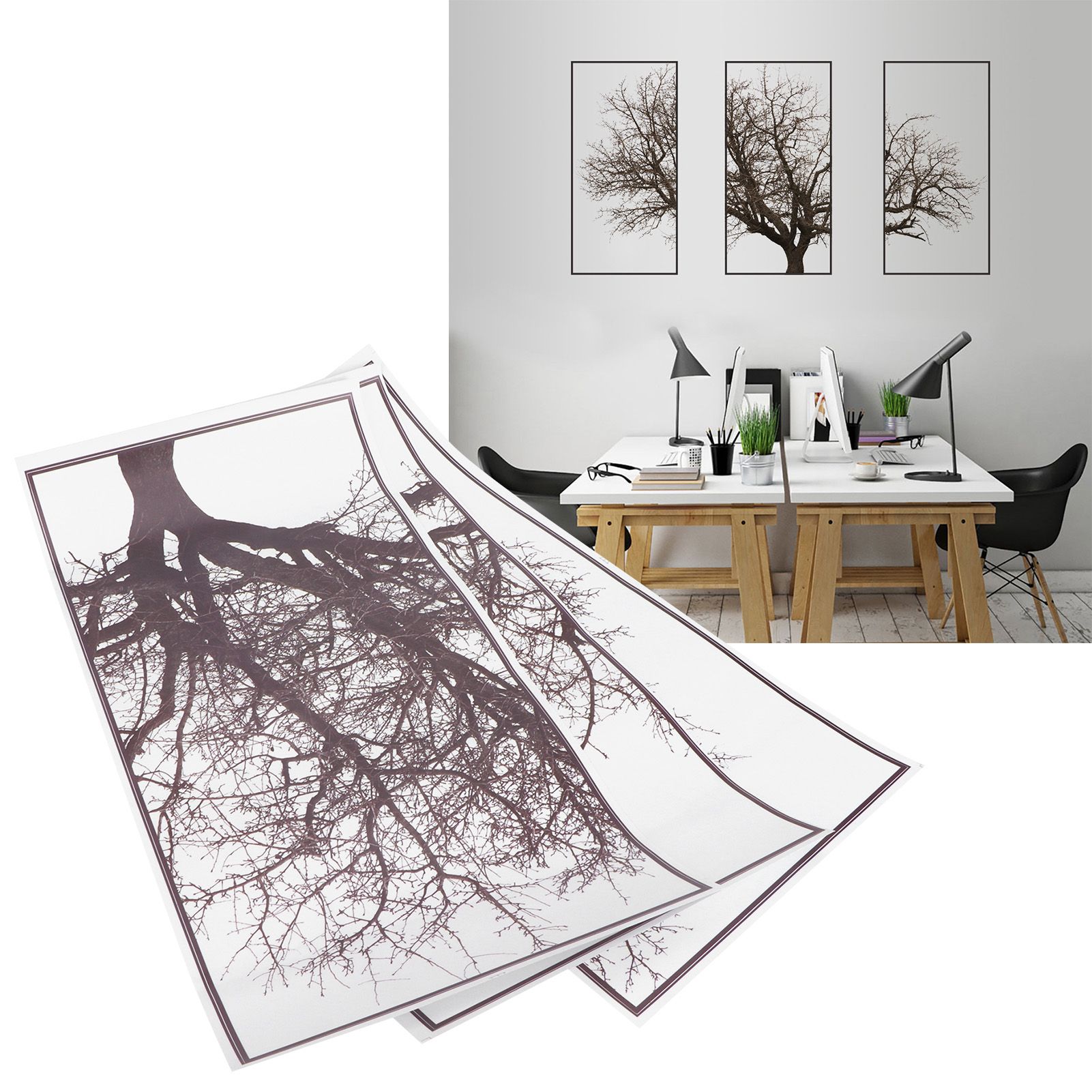 Decorative Stickers Nordic Style Gray Tree Wall Art Decals Home Background view 12
