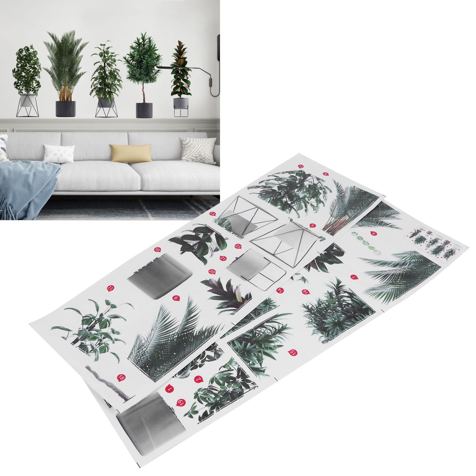 Green Pot Plants Pattern Wall Decals Wall Stickers for Living Room Background view 11