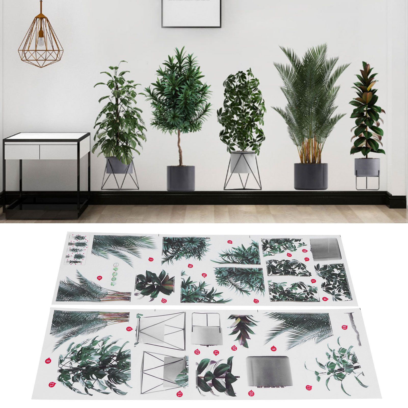 Green Pot Plants Pattern Wall Decals Wall Stickers for Living Room Background view 12