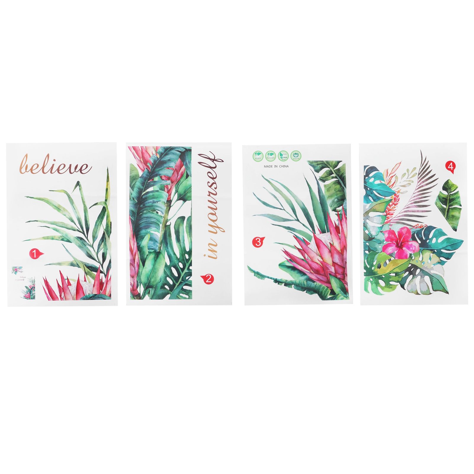 Plant Flowers Pattern Wall Stickers Self Adhesive Wall Decals for Living Room