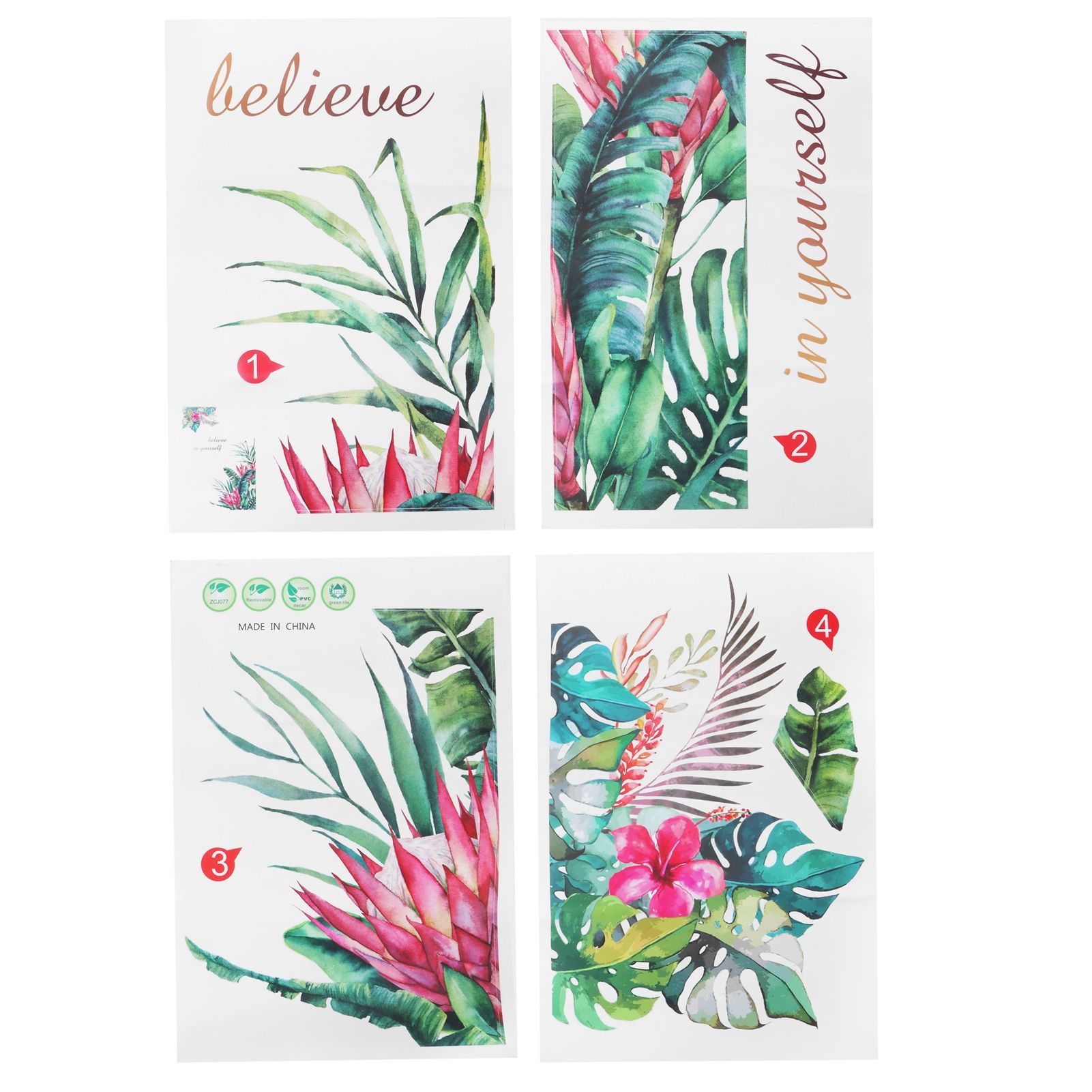 Plant Flowers Pattern Wall Stickers Self Adhesive Wall Decals for Living Room view 2