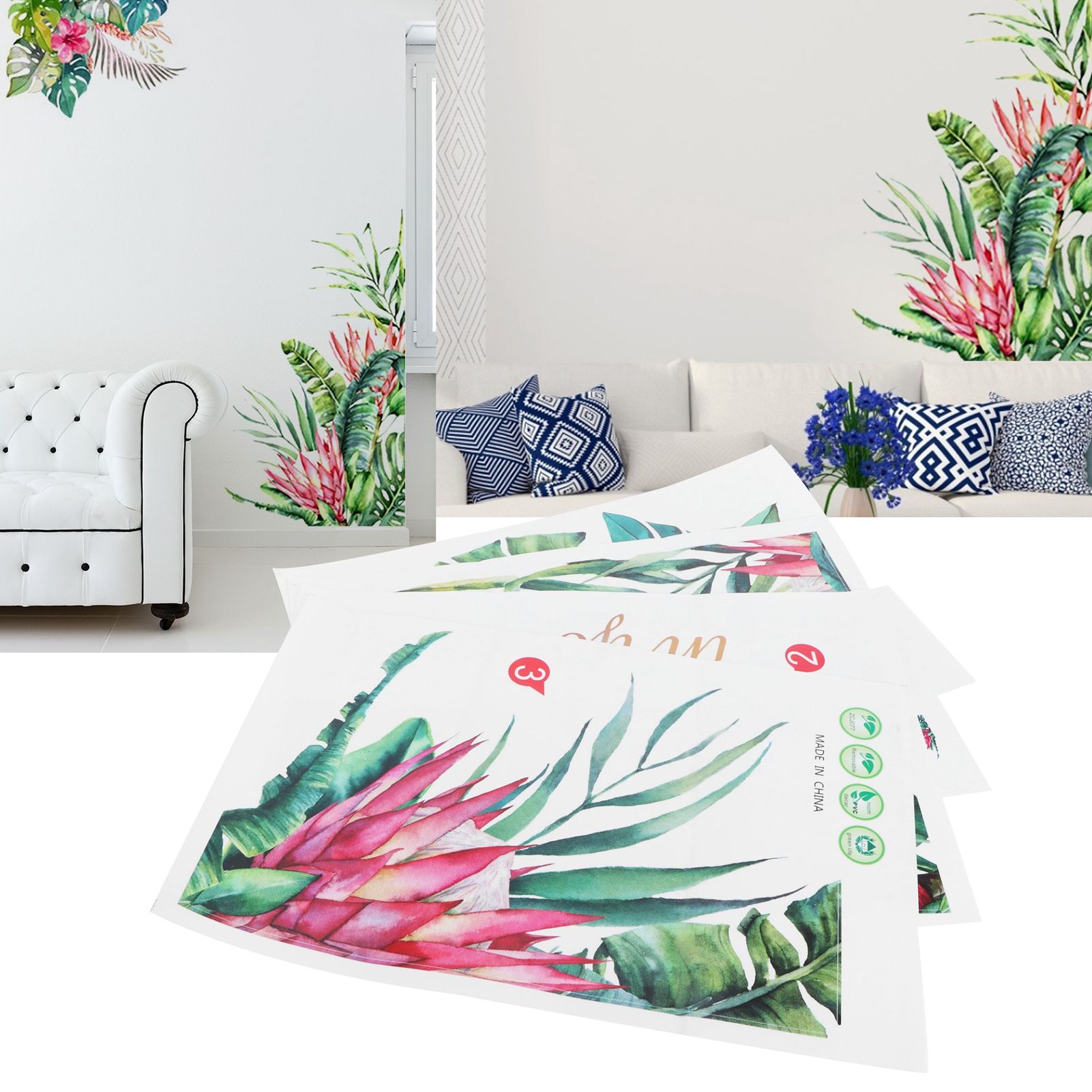 Plant Flowers Pattern Wall Stickers Self Adhesive Wall Decals for Living Room view 12