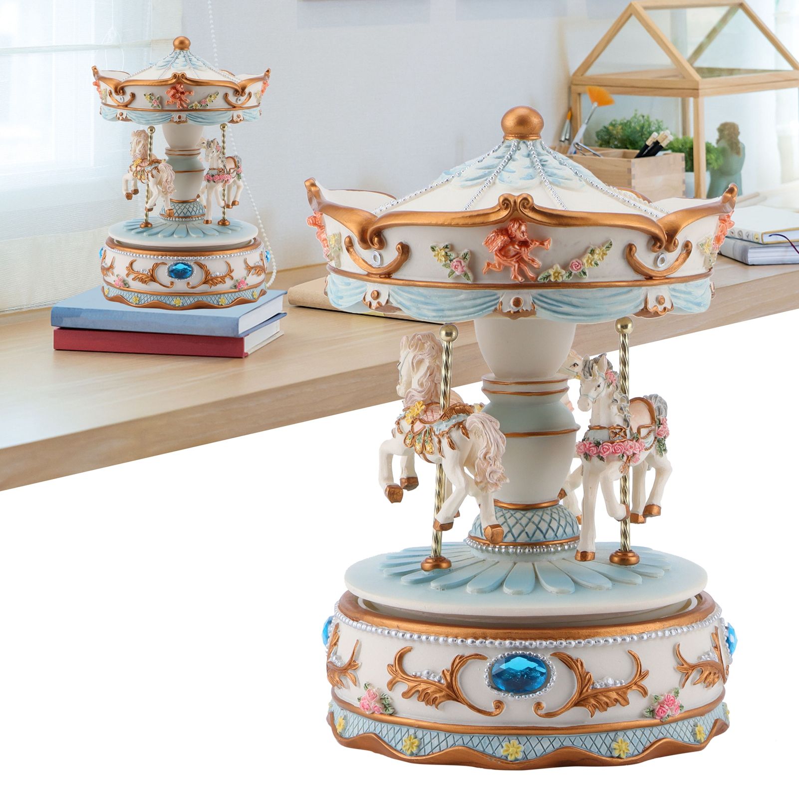 Rotating Horse Style Music Box Musical Box with Colorful Lights Valentine's view 11