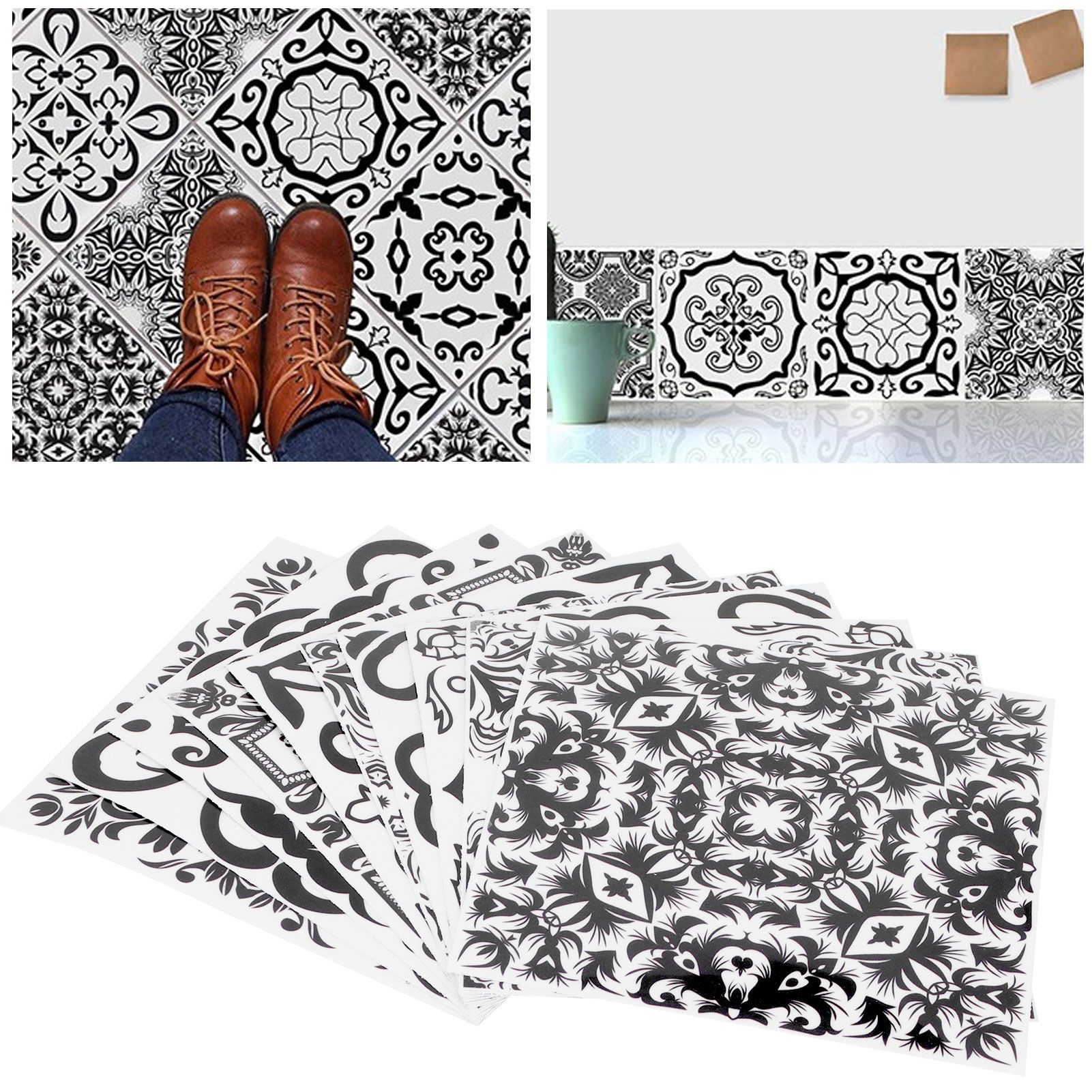 10PCS Self Adhesive Tile Stickers DIY Waterproof Oil Proof Wall Sticker for view 12