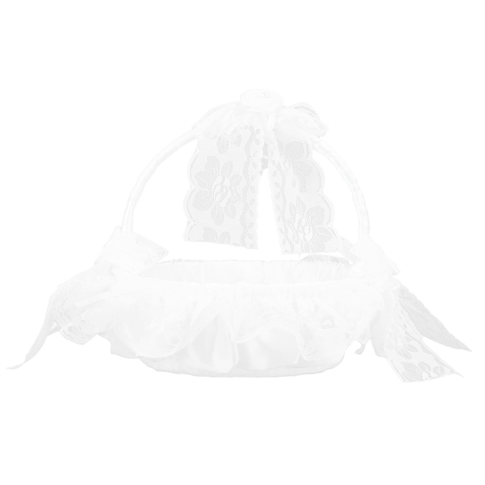 Wedding Flower Basket with White Lace Romantic Lightweight Elegant Basket for view 2