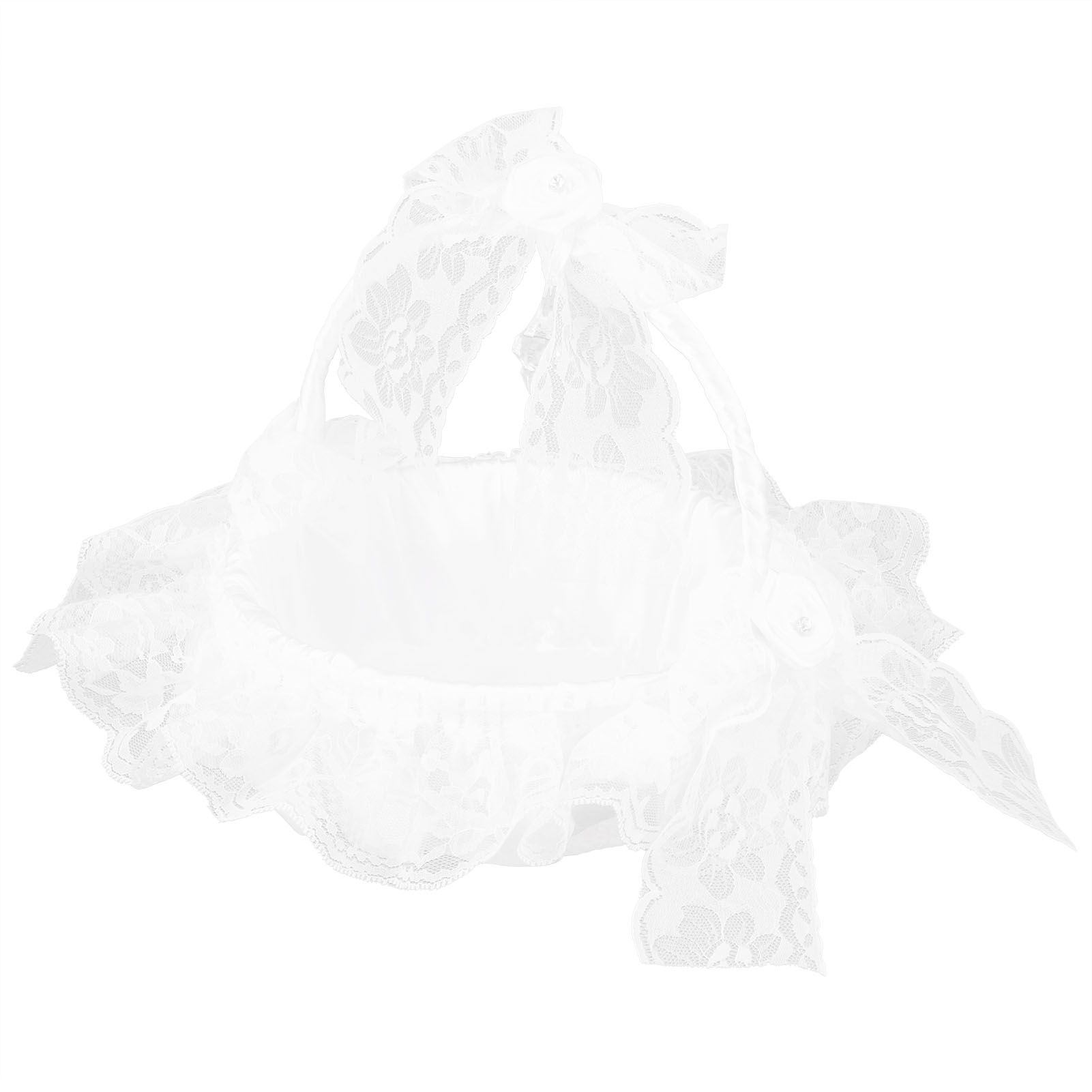 Wedding Flower Basket with White Lace Romantic Lightweight Elegant Basket for view 3