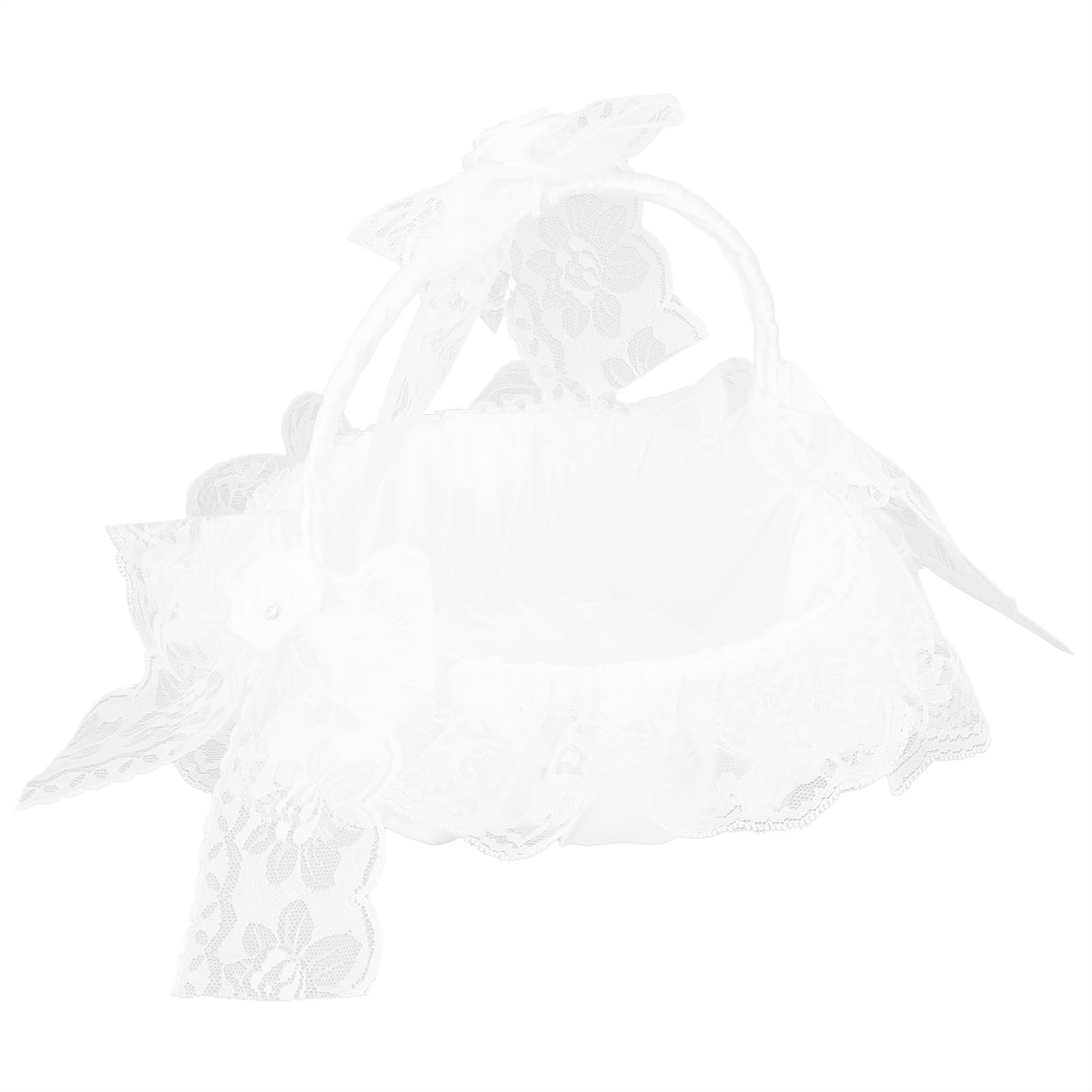 Wedding Flower Basket with White Lace Romantic Lightweight Elegant Basket for view 5