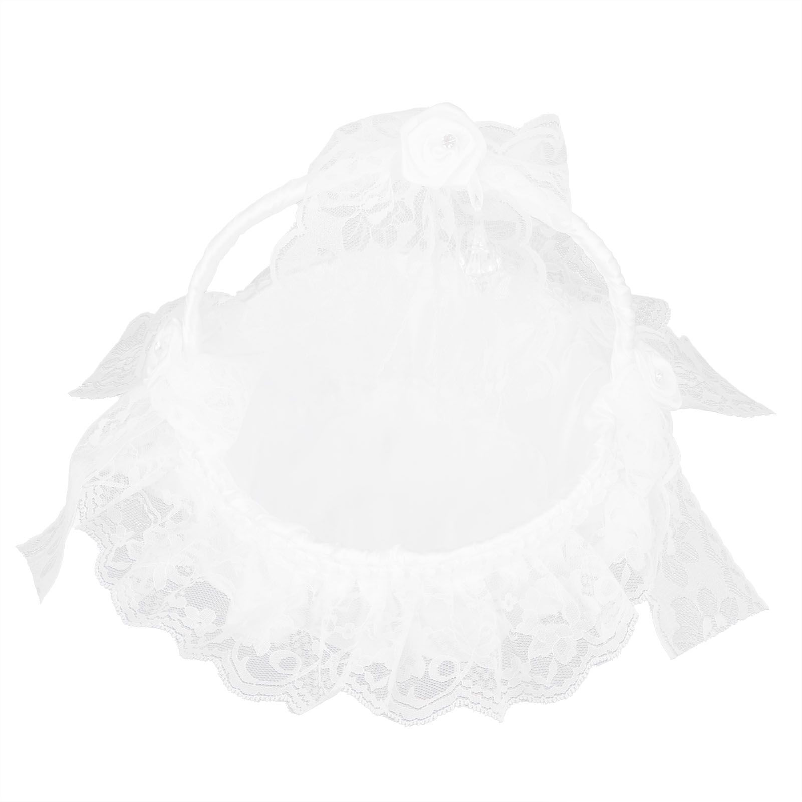 Wedding Flower Basket with White Lace Romantic Lightweight Elegant Basket for view 6