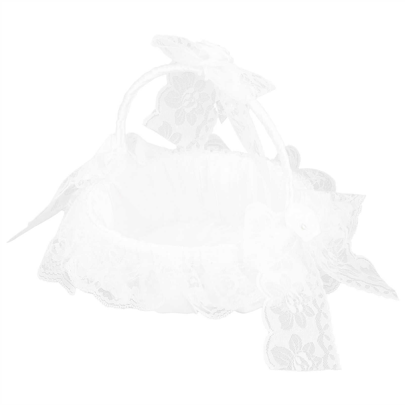 Wedding Flower Basket with White Lace Romantic Lightweight Elegant Basket for view 10