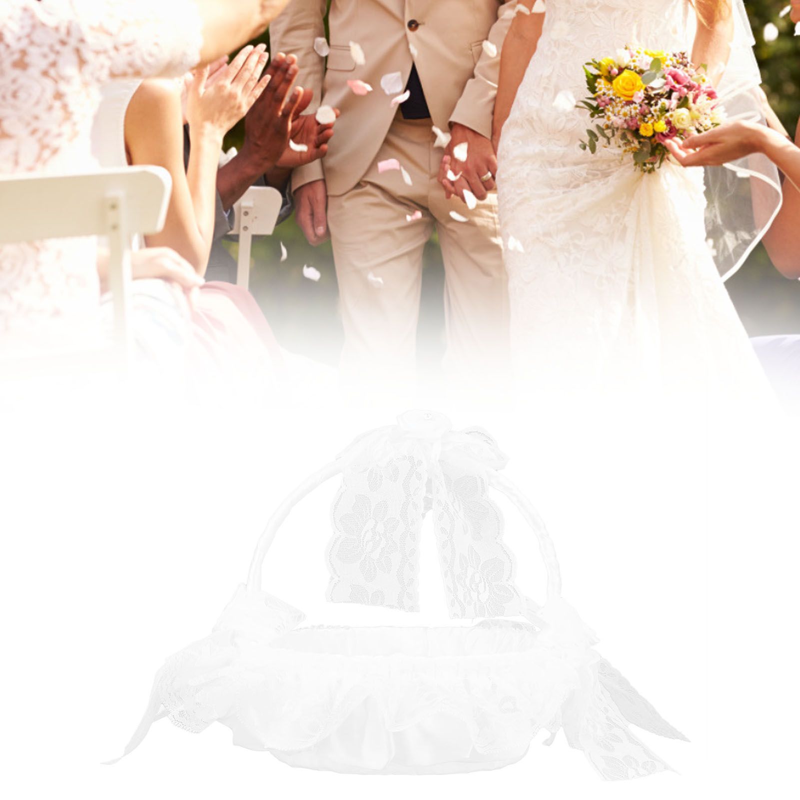 Wedding Flower Basket with White Lace Romantic Lightweight Elegant Basket for view 11
