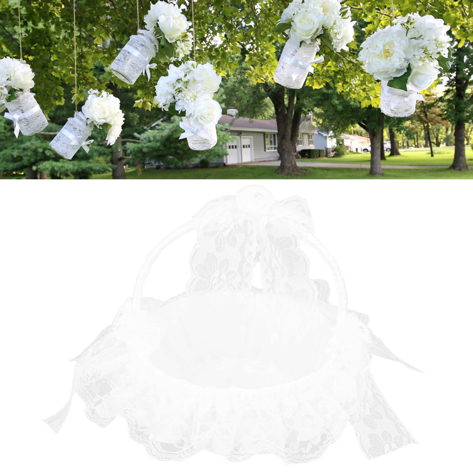 Wedding Flower Basket with White Lace Romantic Lightweight Elegant Basket for view 12