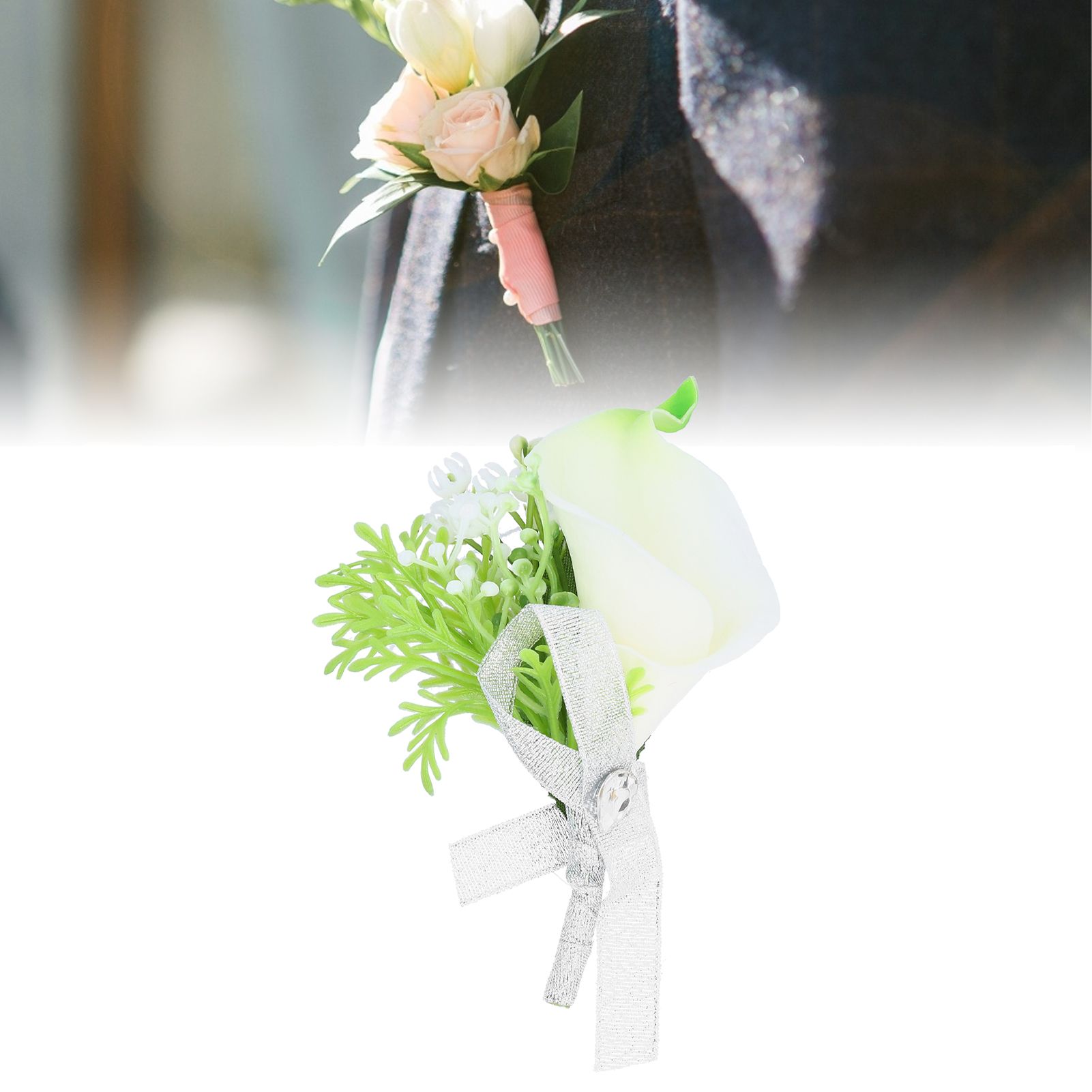 Artificial Flower Wedding Corsage Groom Bride Boutonniere Brooch Wedding Party view 11