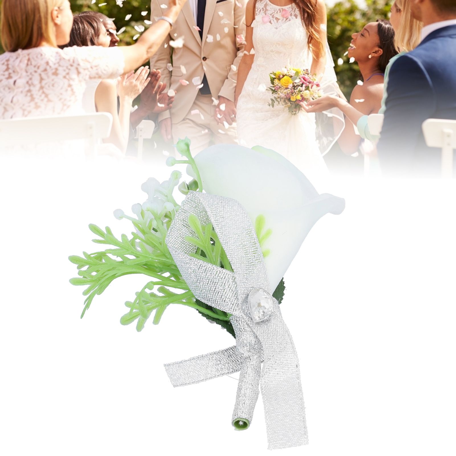 Artificial Flower Wedding Corsage Groom Bride Boutonniere Brooch Wedding Party view 12