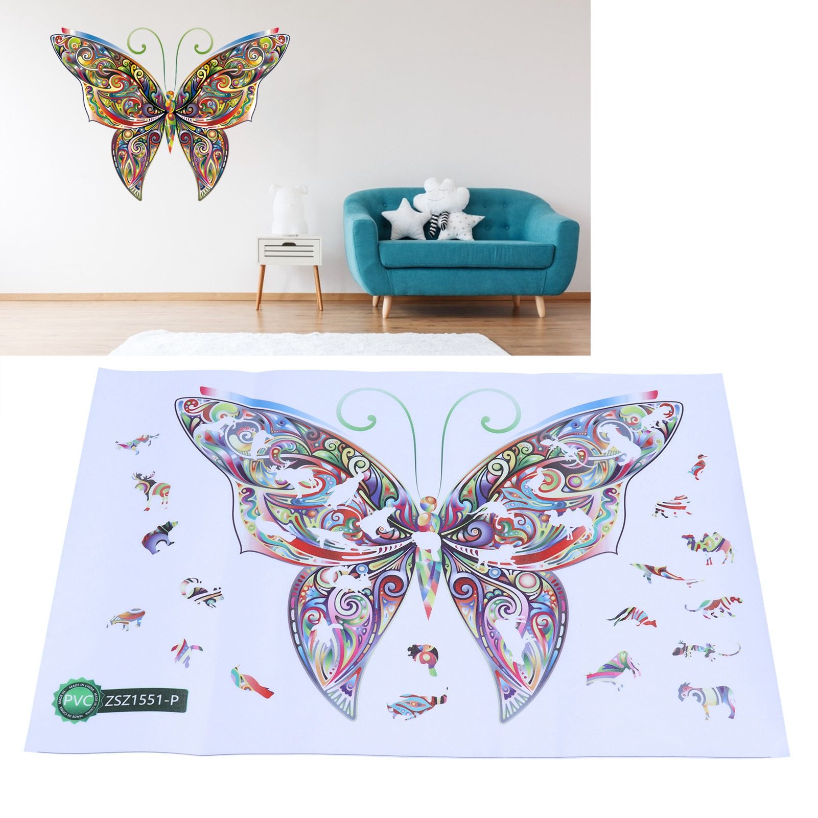 Colorful Animal Pattern Wall Decal Sticker DIY Butterflies Wall Art view 12