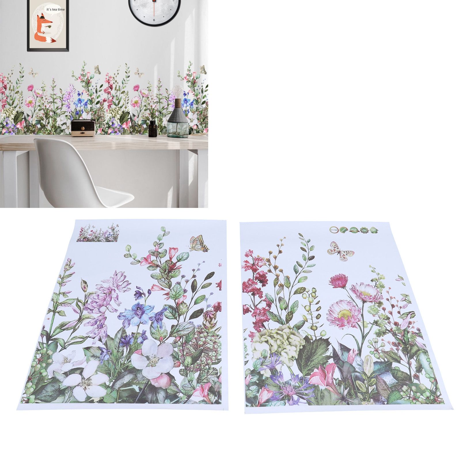 2Pcs Wall Stickers SelfAdhesive Plant Flowers Pattern Decals for Living Room view 11