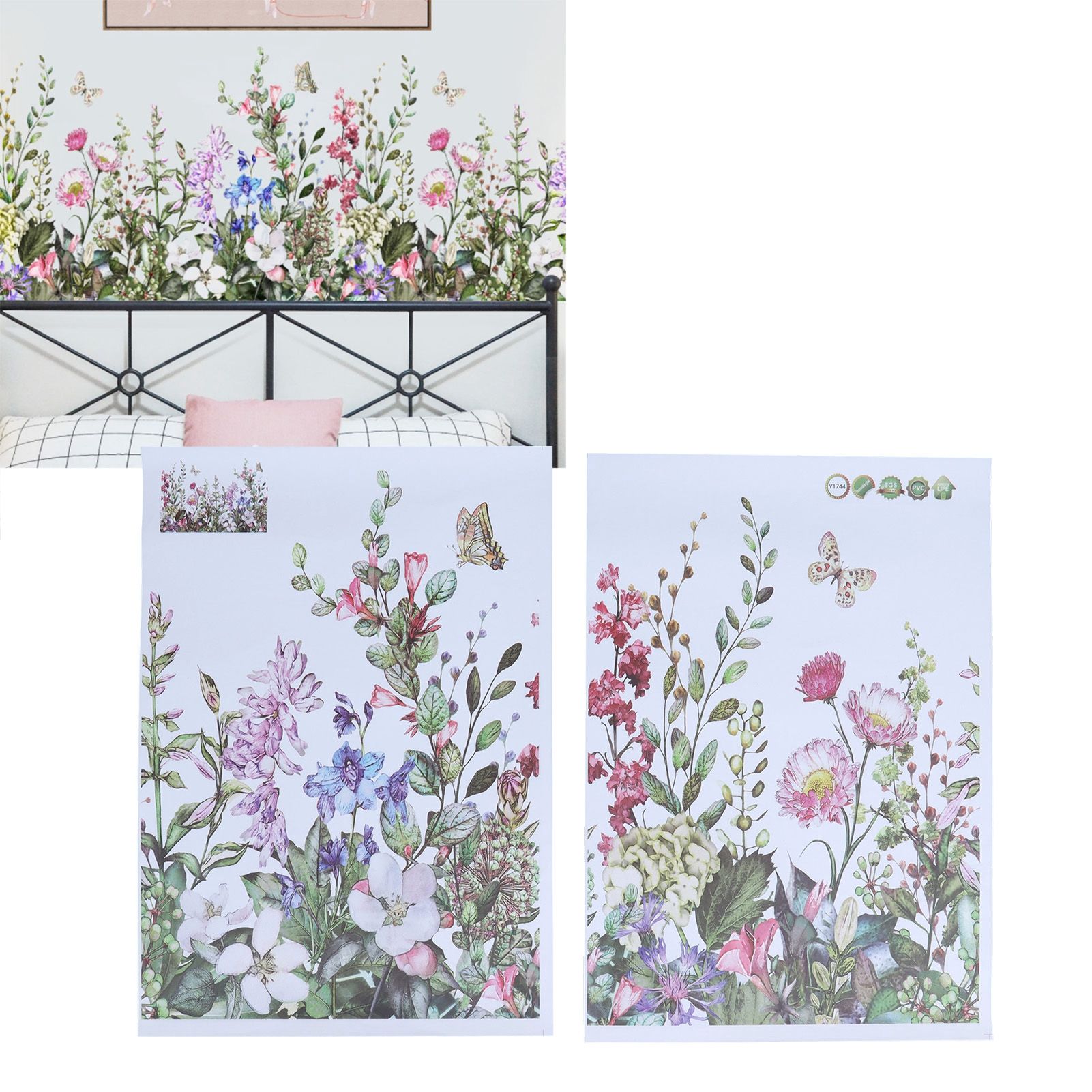 2Pcs Wall Stickers SelfAdhesive Plant Flowers Pattern Decals for Living Room view 12
