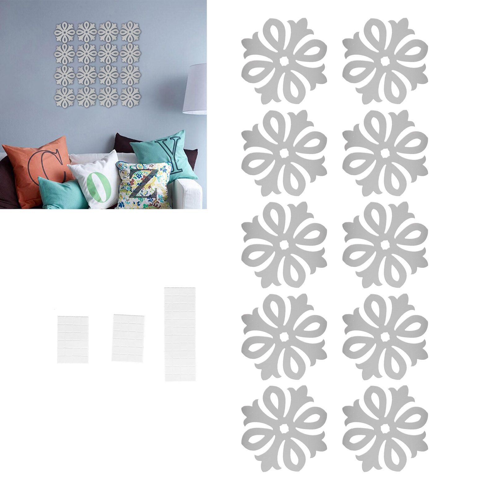 DIY Modern Ceiling Decal Mirror Wall Stickers for Living Room TV Background view 11