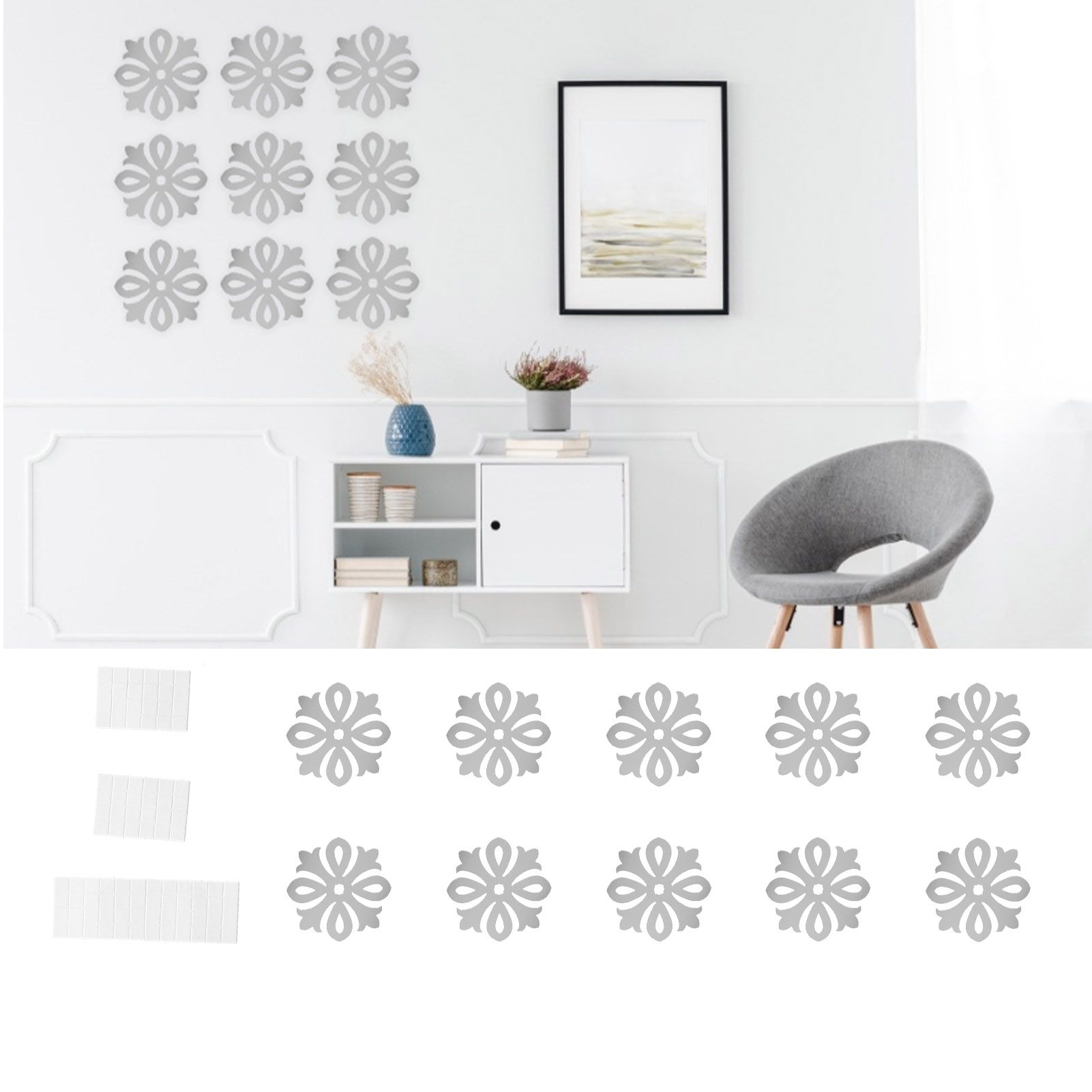 DIY Modern Ceiling Decal Mirror Wall Stickers for Living Room TV Background view 12