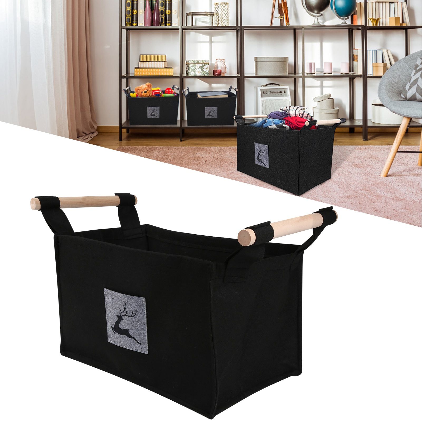 Portable Storage Basket Foldable Clothing Container Felt Storage Box Large view 12