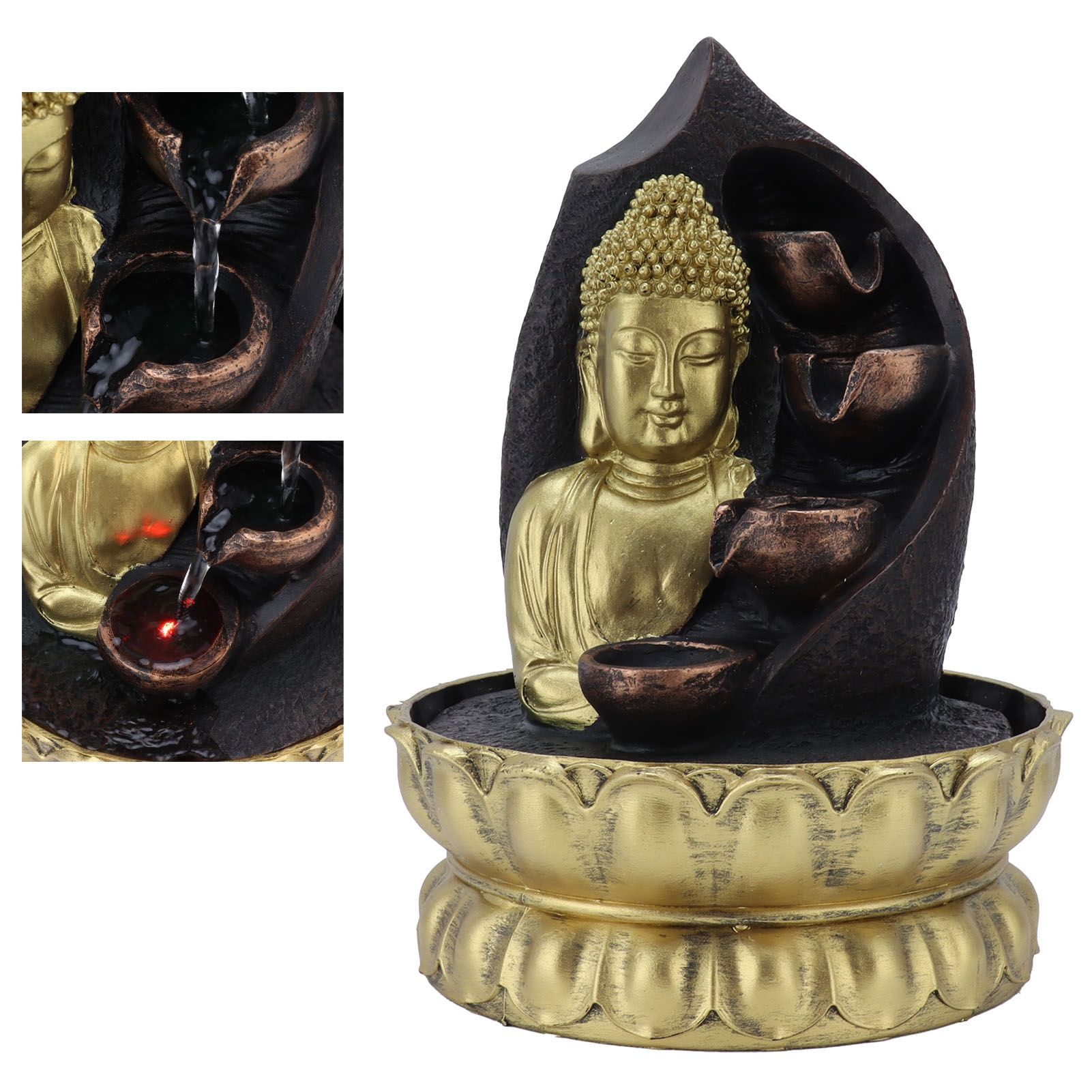Resin Buddha Statue Water Running Fountain Feng Shui Ornament Indoor view 10