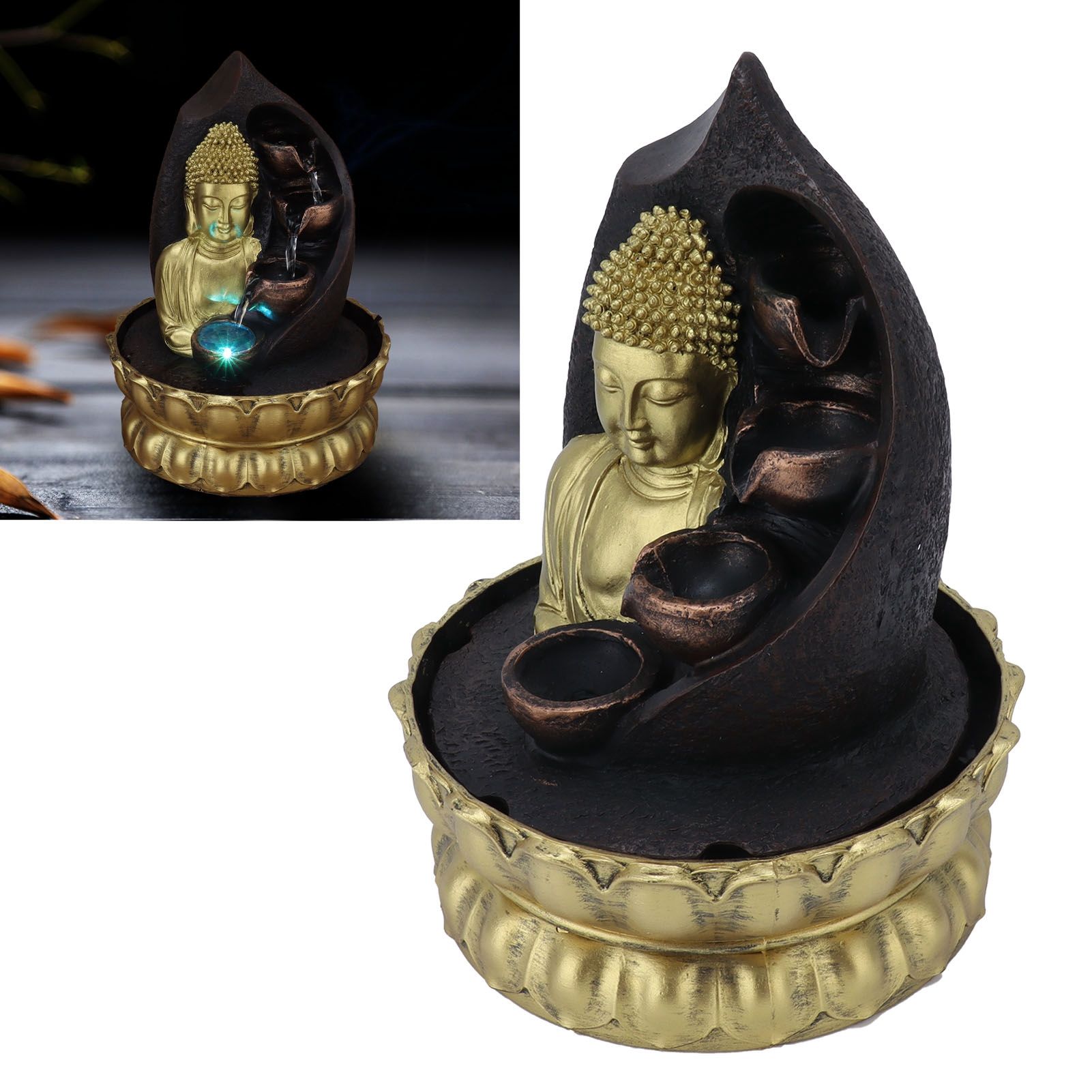 Resin Buddha Statue Water Running Fountain Feng Shui Ornament Indoor view 11