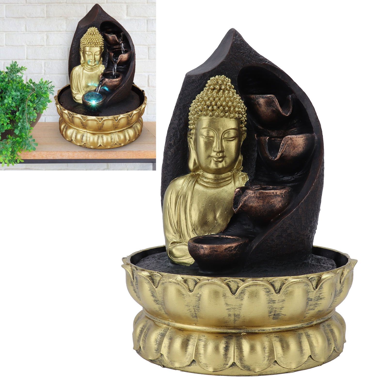 Resin Buddha Statue Water Running Fountain Feng Shui Ornament Indoor view 12