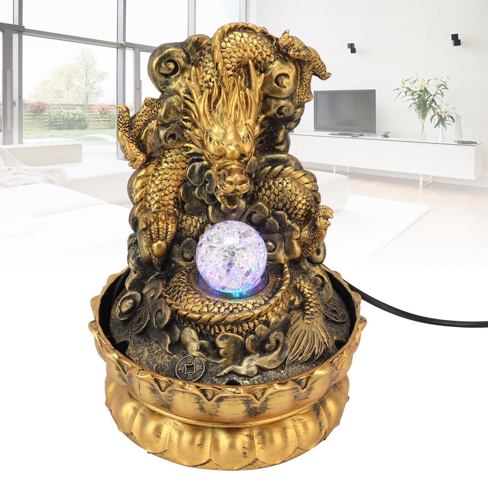 Resin Dragon Statue LED Desktop Water Fountain Home Office Desktop Decor view 11