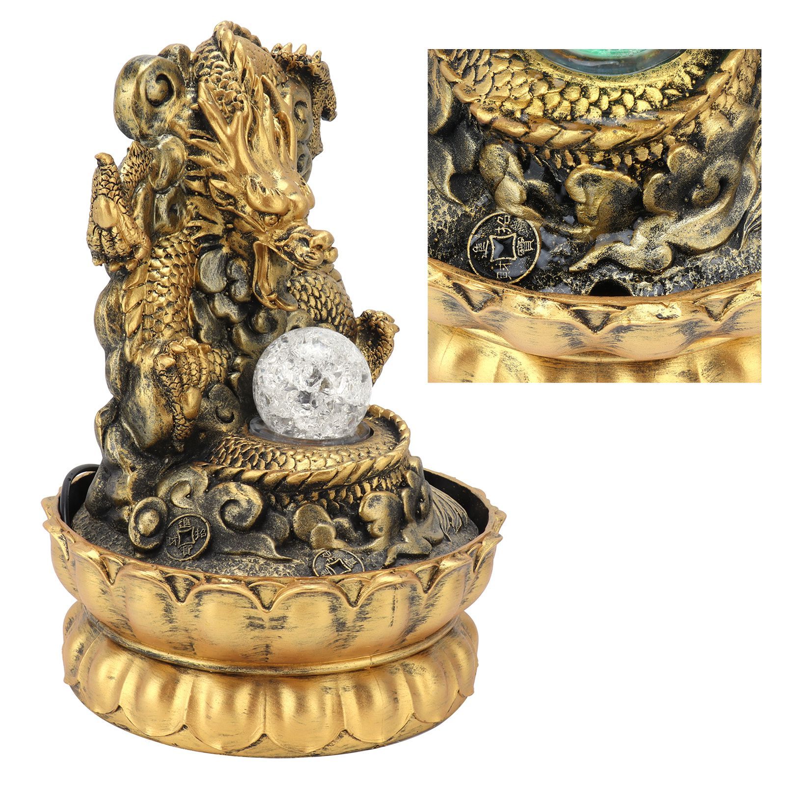Resin Dragon Statue LED Desktop Water Fountain Home Office Desktop Decor view 12