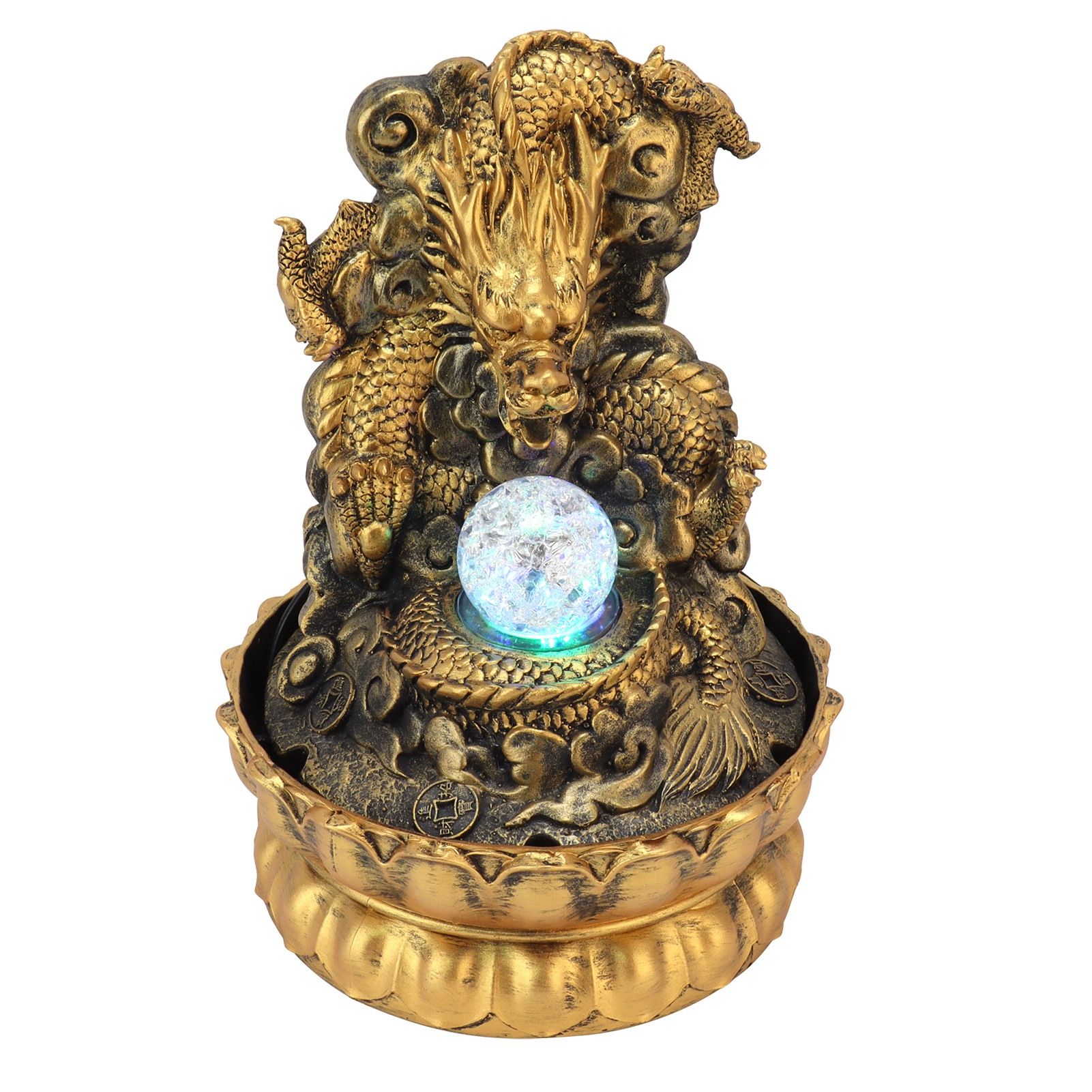 Resin Dragon Statue LED Desktop Water Fountain Home Office Desktop Decor
