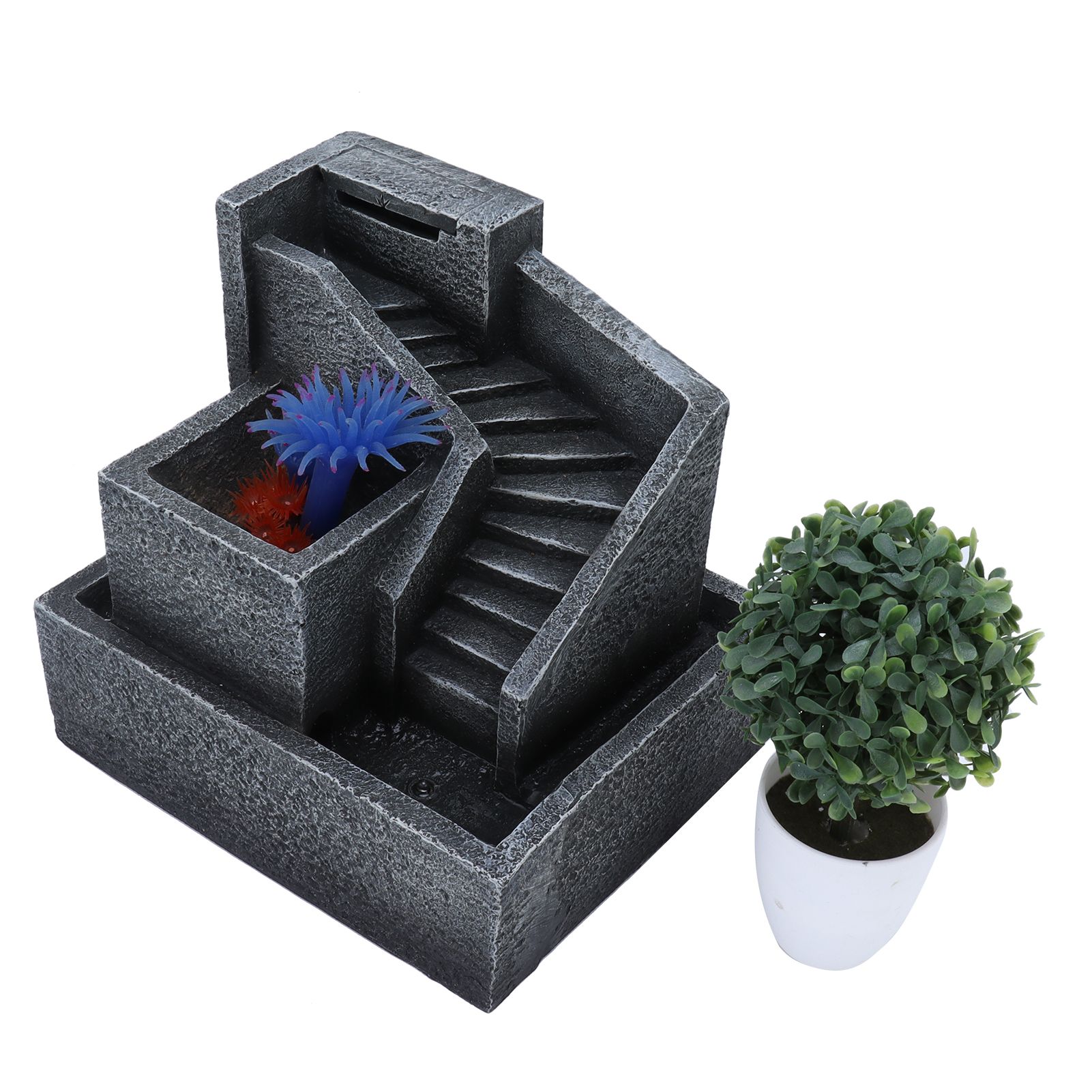 Resin Geometric Model LED Desktop Water Fountain Green Plants Planter Home view 10