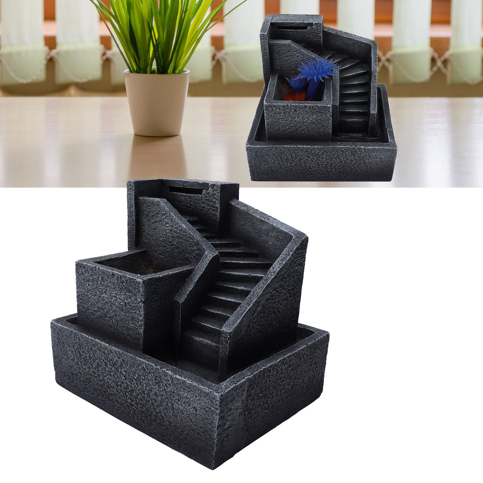 Resin Geometric Model LED Desktop Water Fountain Green Plants Planter Home view 11