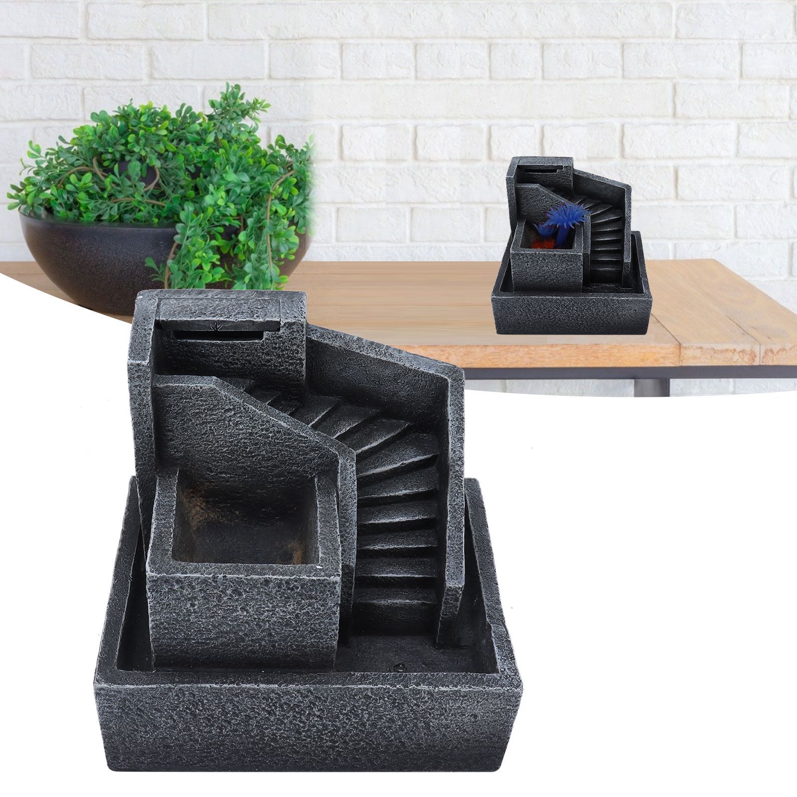 Resin Geometric Model LED Desktop Water Fountain Green Plants Planter Home view 12