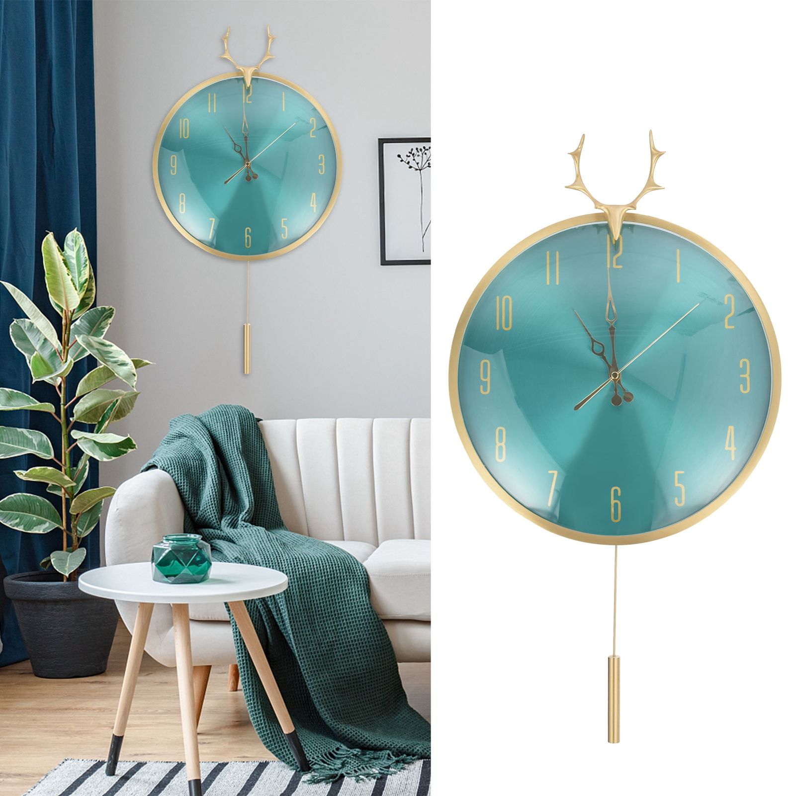 Wall Clock Modern Non Ticking Silent Wall Clock with Deer Head Decor for view 11