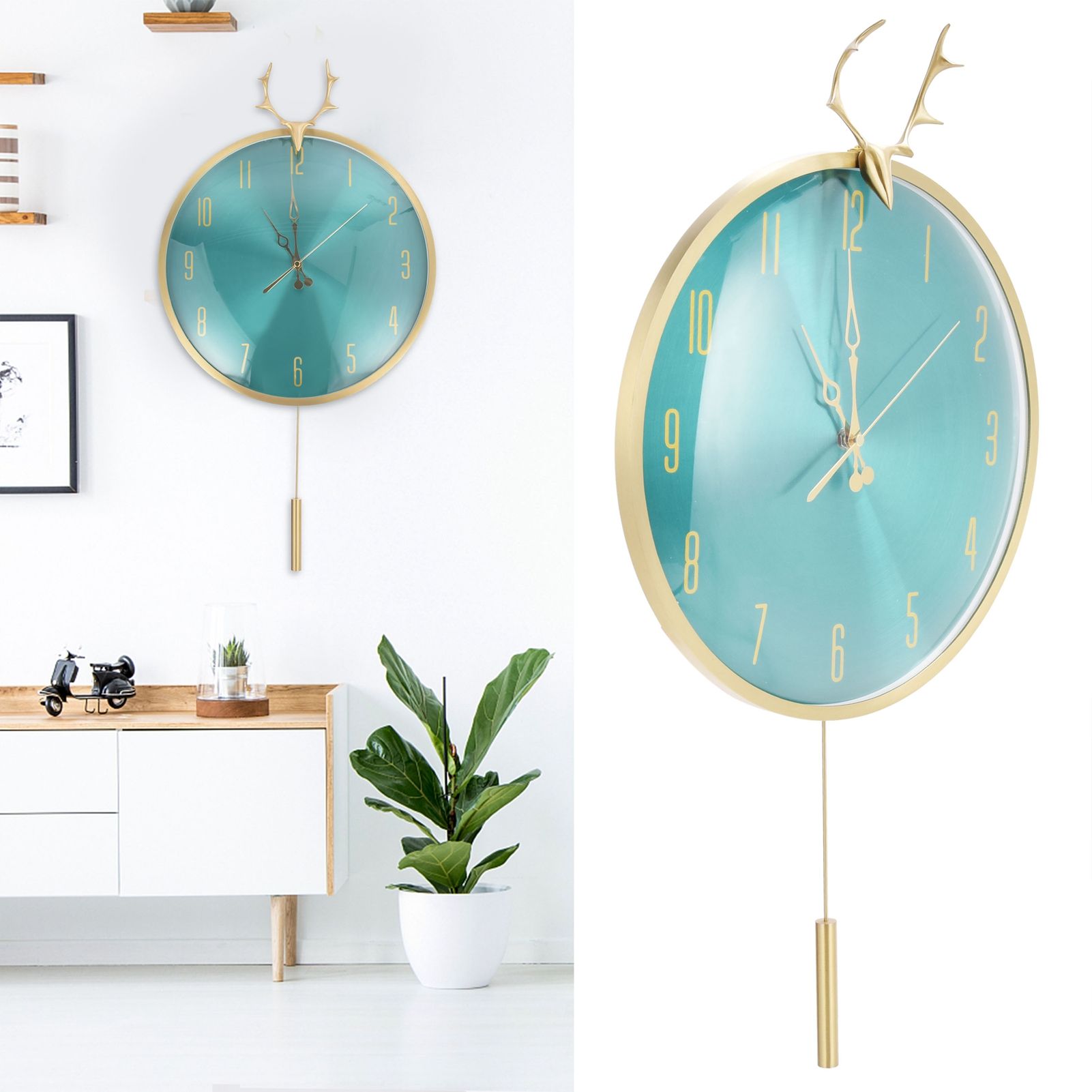 Wall Clock Modern Non Ticking Silent Wall Clock with Deer Head Decor for view 12
