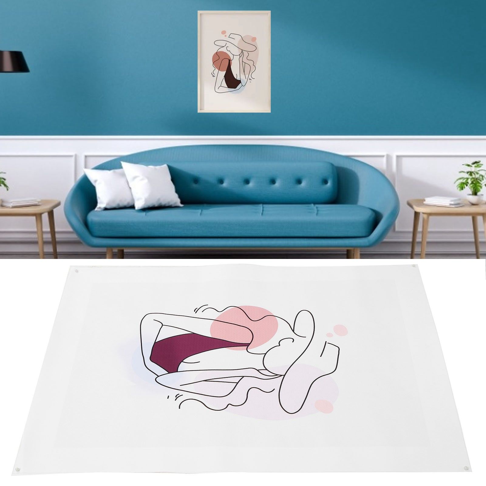 Line Girl Face Abstract Illustration Wall Art Canvas Painting Frameless Wall view 12