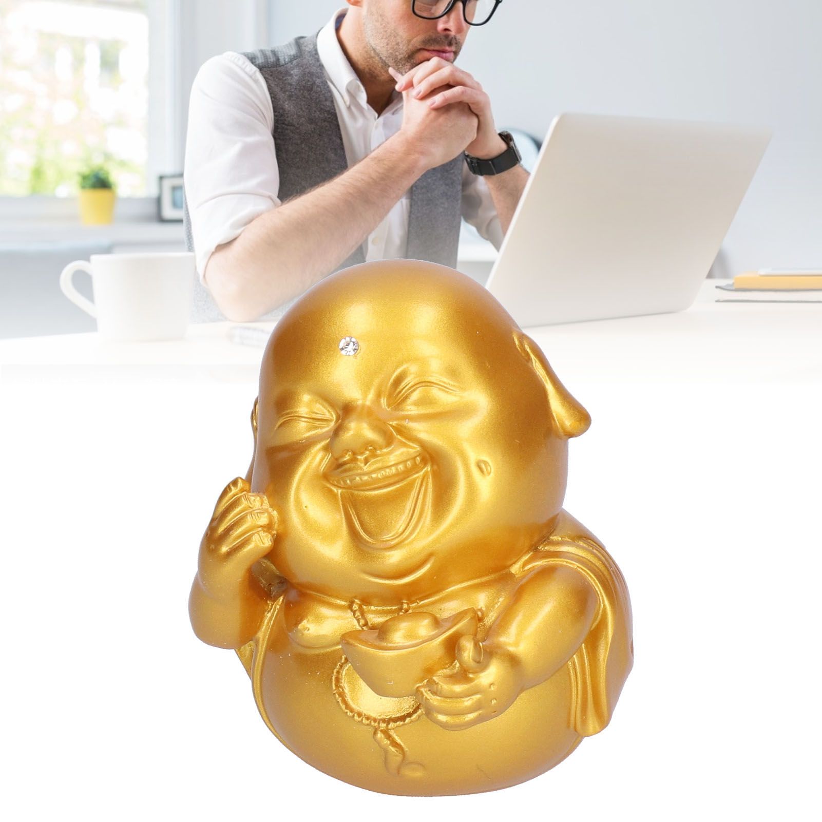 Maitreya Buddha Statue Holding Ingot Sculpture Figurine Home Office Decor view 12