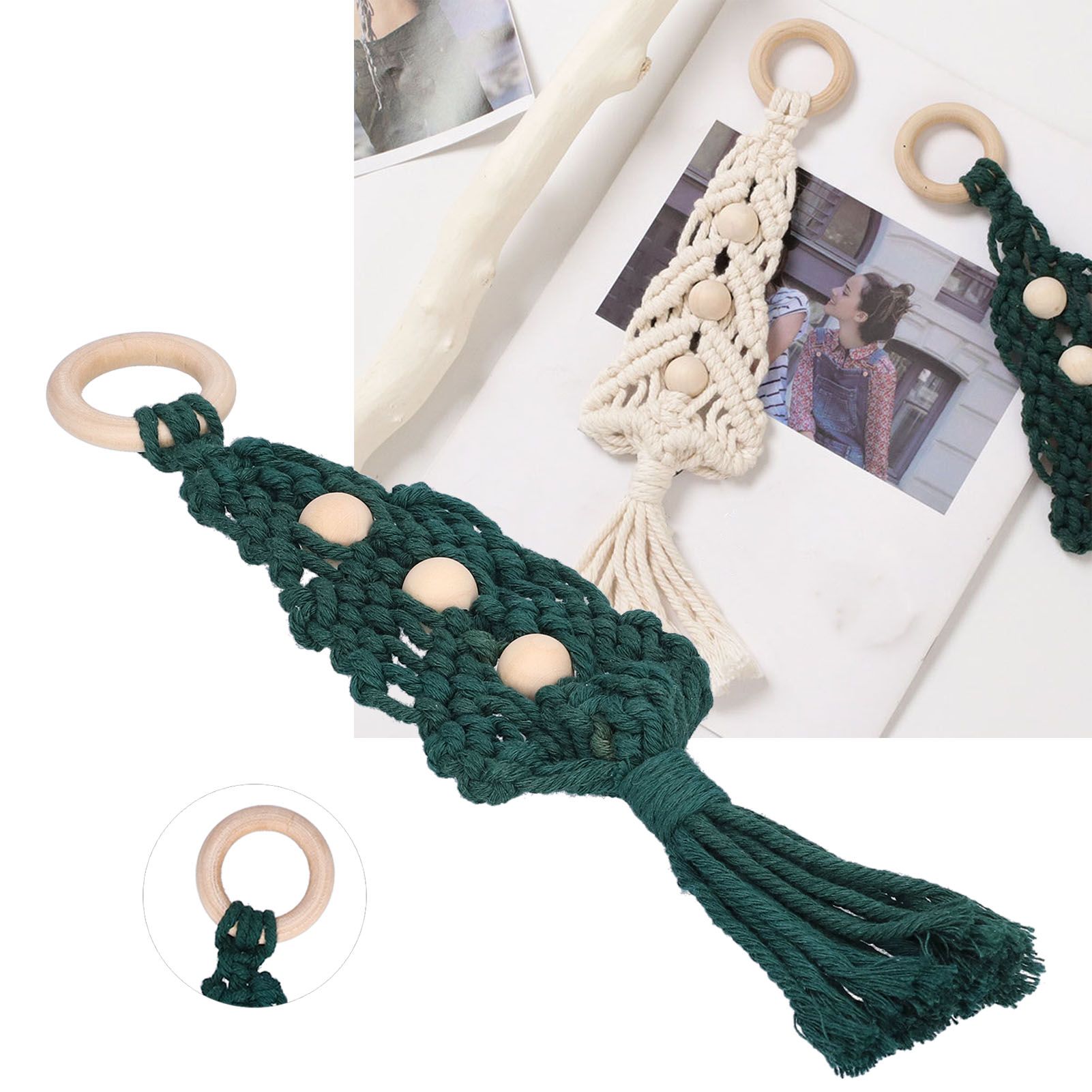 Christmas Tree Ornaments Wooden Loop Cotton Rope HandWoven Christmas Ornaments view 11