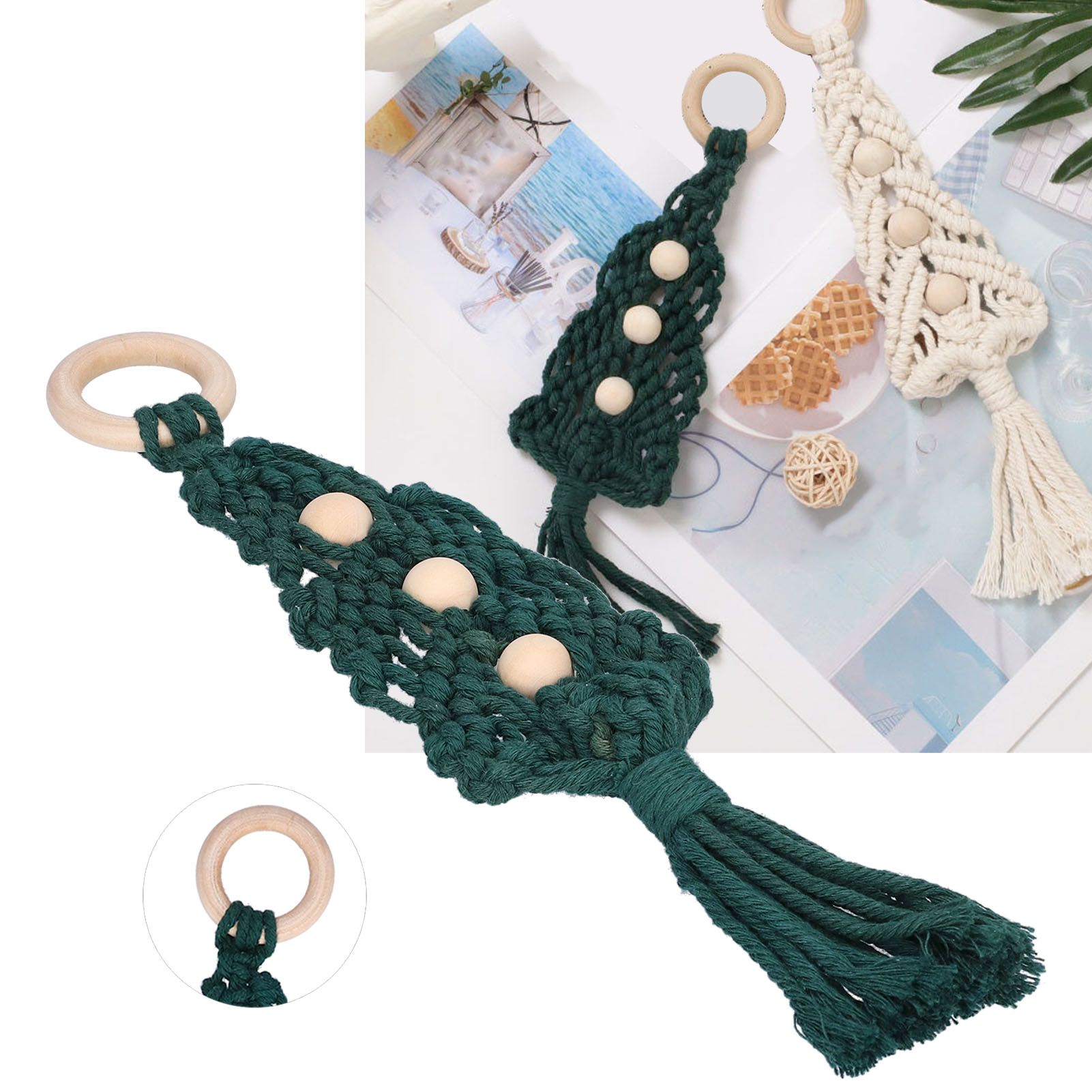 Christmas Tree Ornaments Wooden Loop Cotton Rope HandWoven Christmas Ornaments view 12