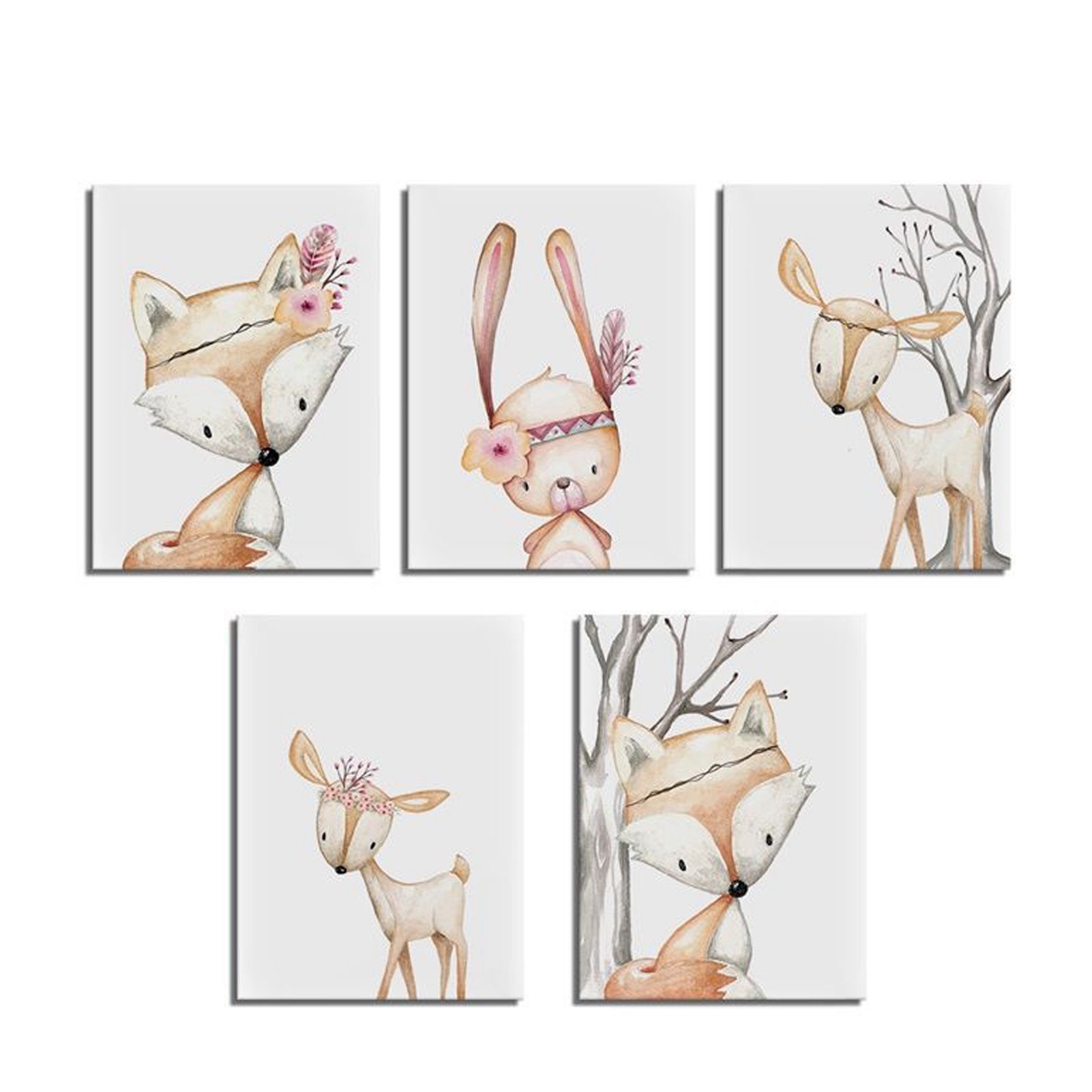 5Pcs Wall Painting Set Cartoon Animal Pattern Wall Art Picture Bedroom Living view 12