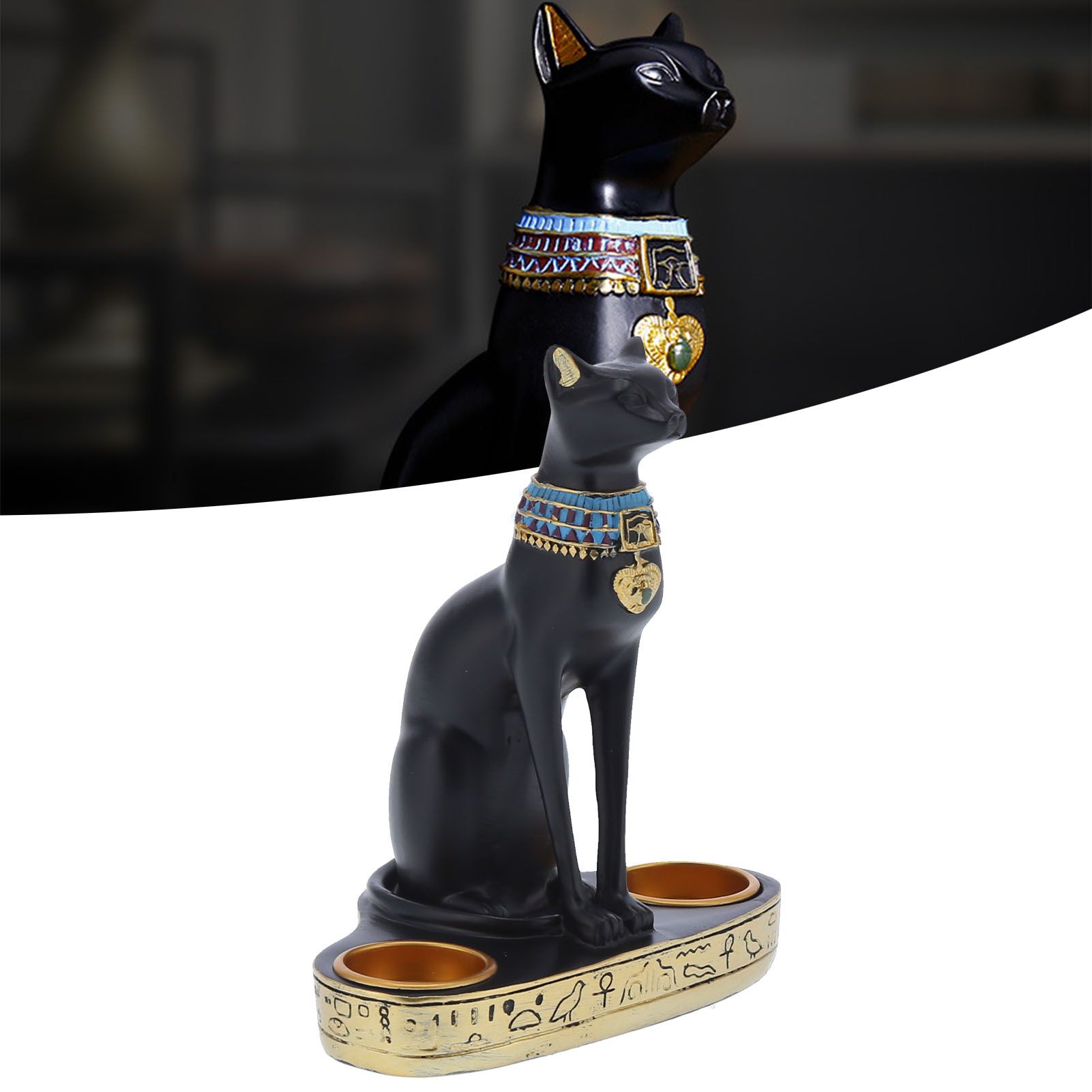 Vintage Resin Cat Statue Figurine Candlestick Candle Holder Home Office view 12
