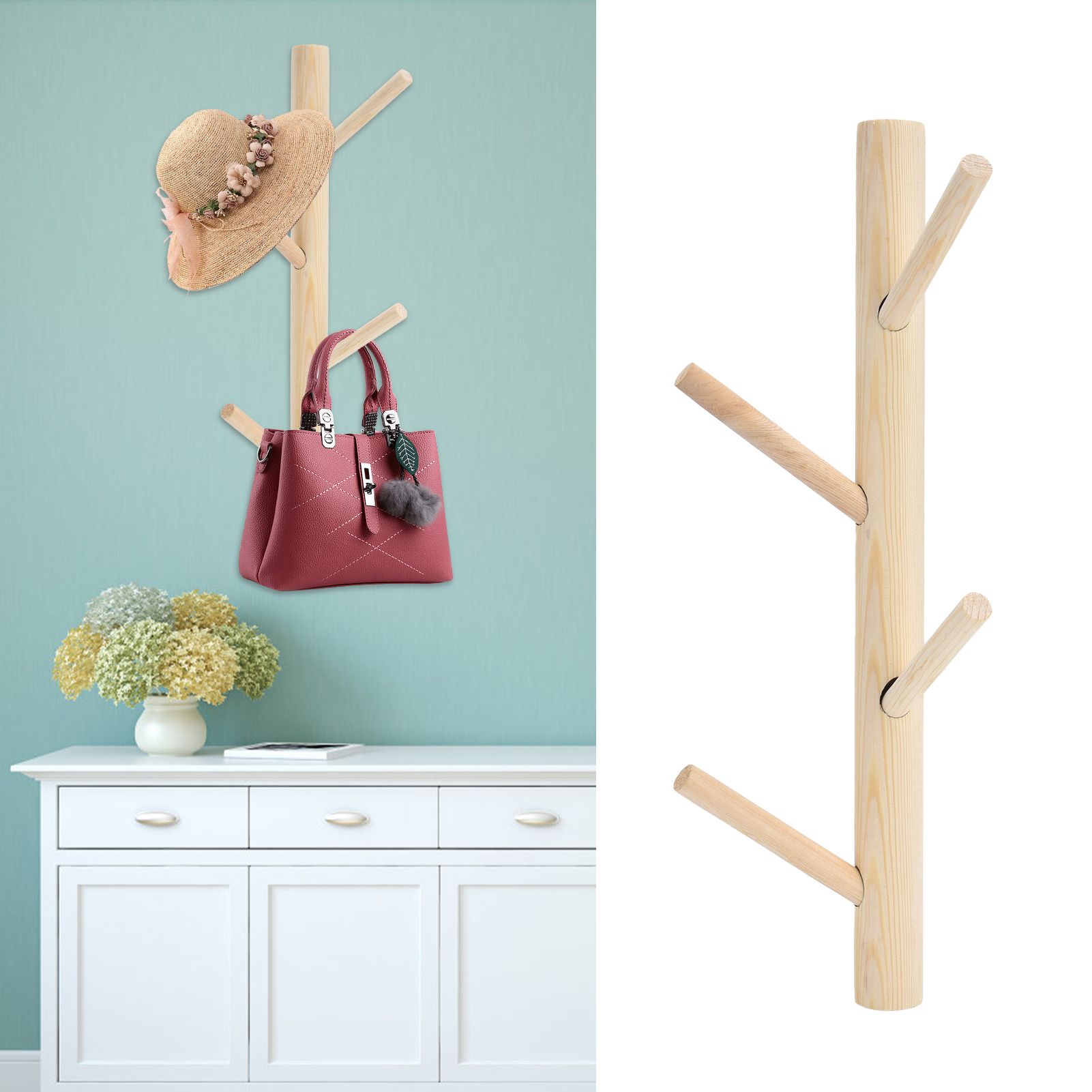 Punch Free Wall Mounted Coat Rack Towel Hanger Tree Branch Shaped Hat Rack for view 12