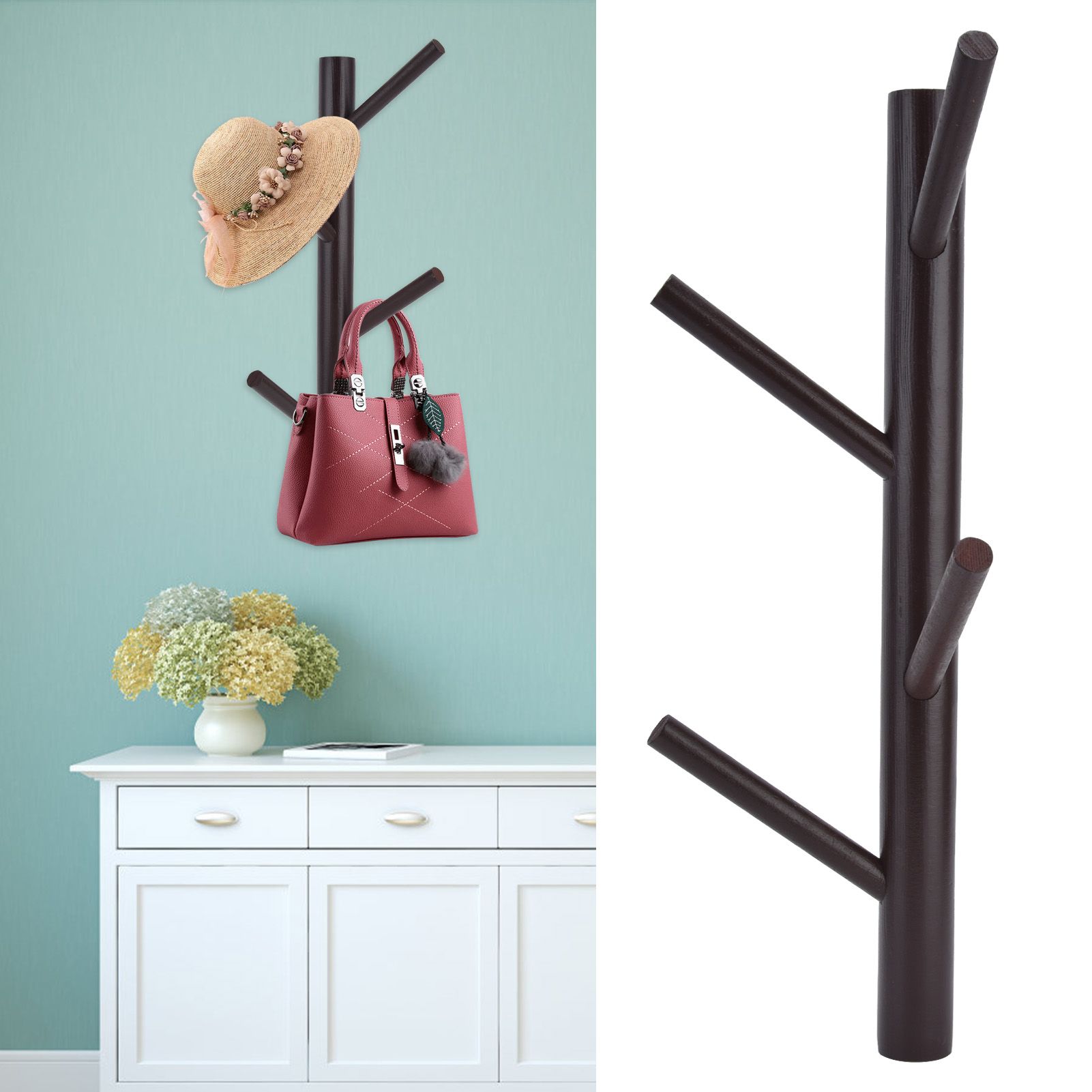 Punch Free Wall Mounted Coat Rack Towel Hanger Tree Branch Shaped Hat Rack for view 12