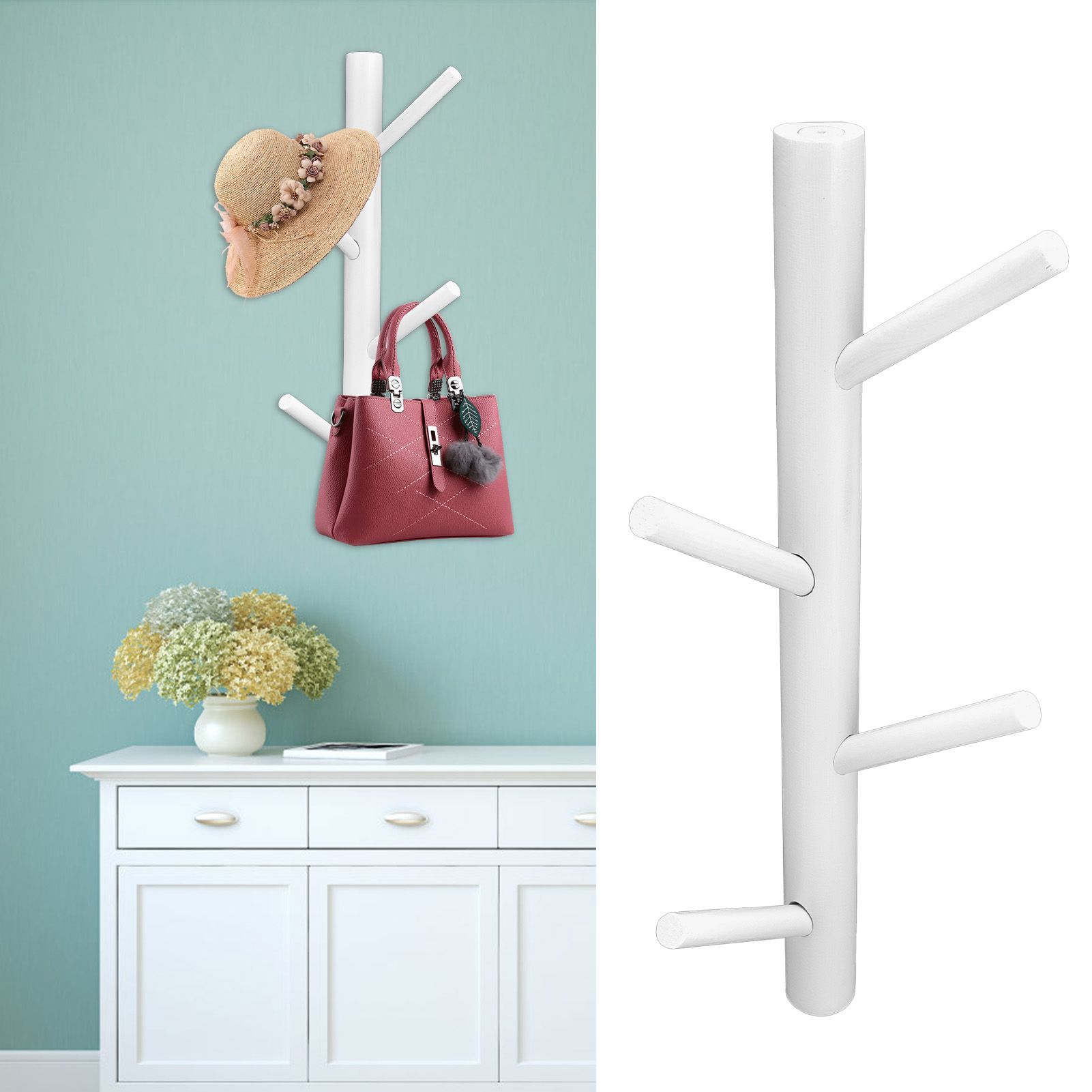 Punch Free Wall Mounted Coat Rack Towel Hanger Tree Branch Shaped Hat Rack for view 12